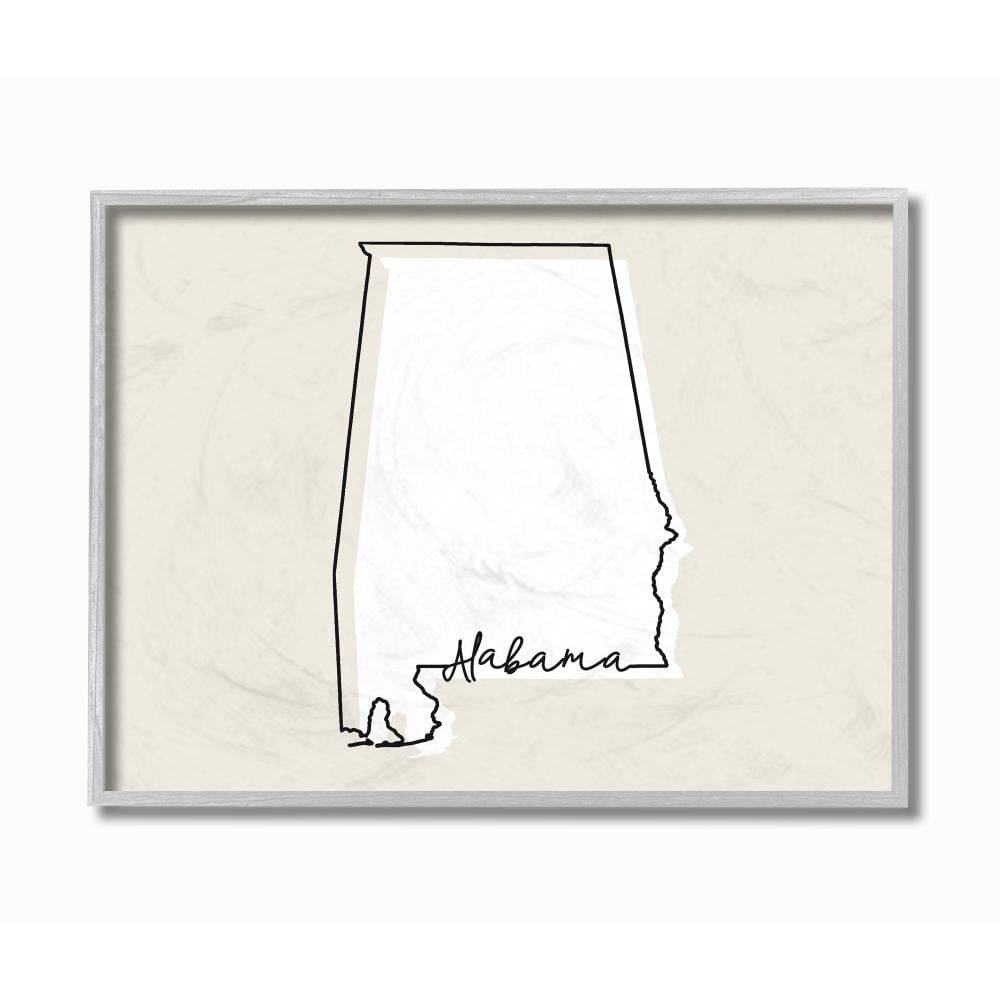 Stupell Industries Alabama Home State Map Neutral Print Design Gray Farmhouse Rustic Framed Giclee Texturized Art by Daphne Polselli