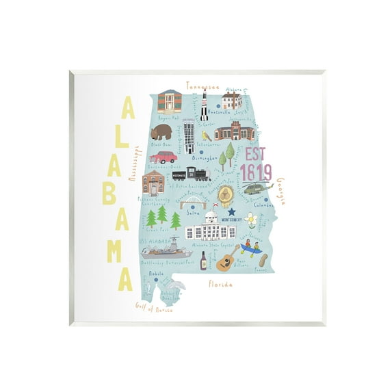 Stupell Industries Alabama Landmark Map USA Travel & Places Painting Unframed Art Print Wall Art