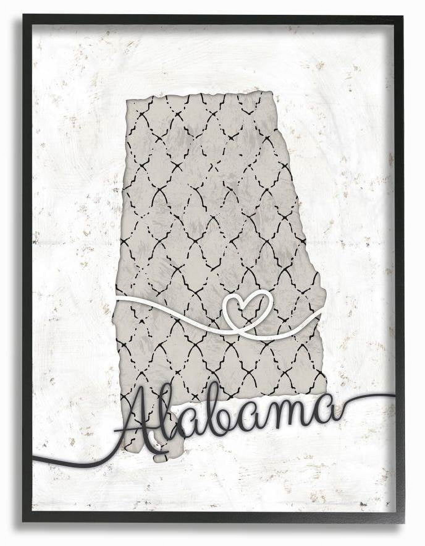 Stupell Industries Alabama Patterned Grey US State Design Framed Wall Art by Ziwei Li