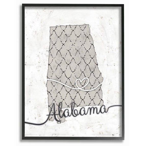 Stupell Industries Alabama Patterned Grey US State Design Framed Wall Art by Ziwei Li