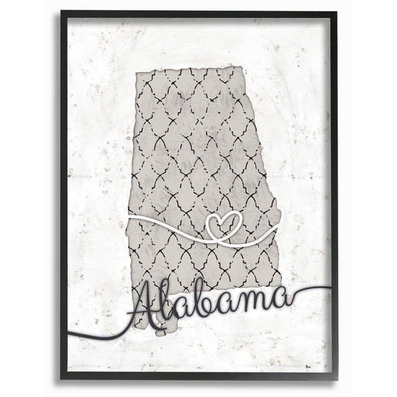 Stupell Industries Alabama Patterned Grey US State Design Framed Wall Art by Ziwei Li