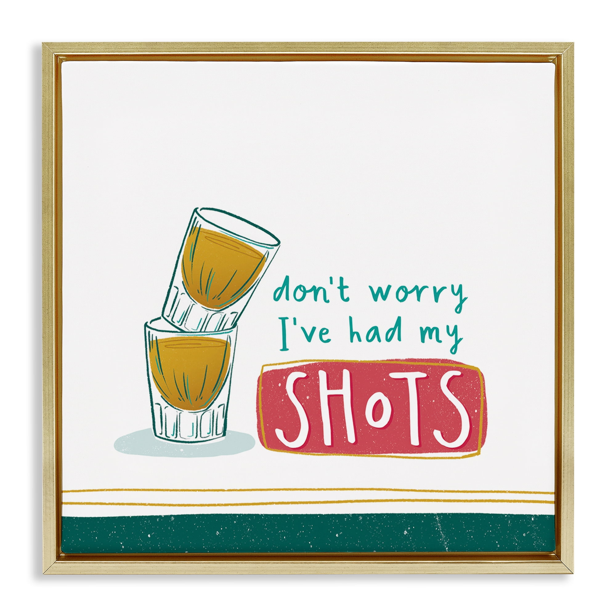 Stupell Industries Alcohol Shots Humor Food & Beverage Painting Gold Floater Framed Canvas Art Print Wall Art, 18 x 18