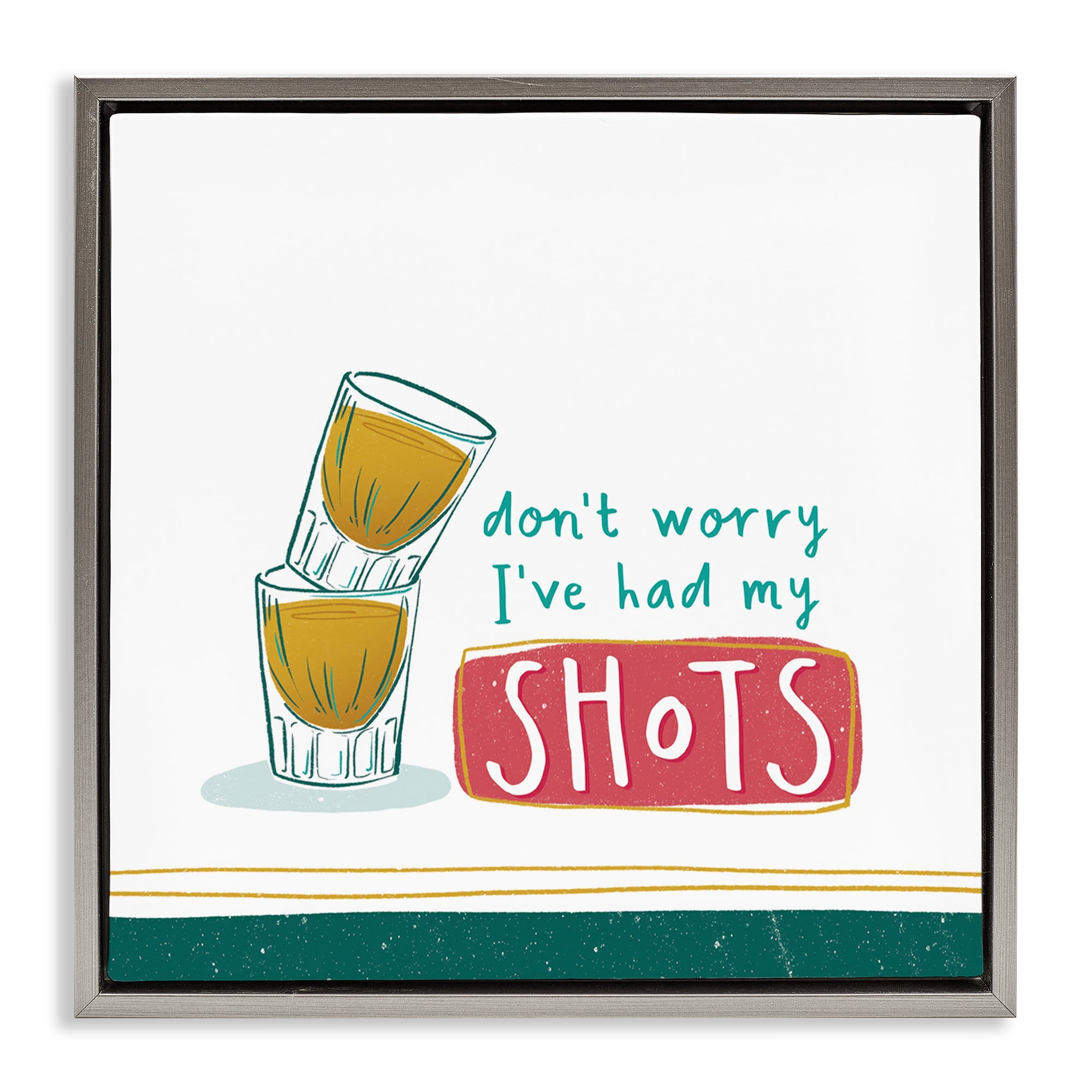 Stupell Industries Alcohol Shots Humor Food & Beverage Painting Gray Floater Framed Canvas Art Print Wall Art, 18 x 18