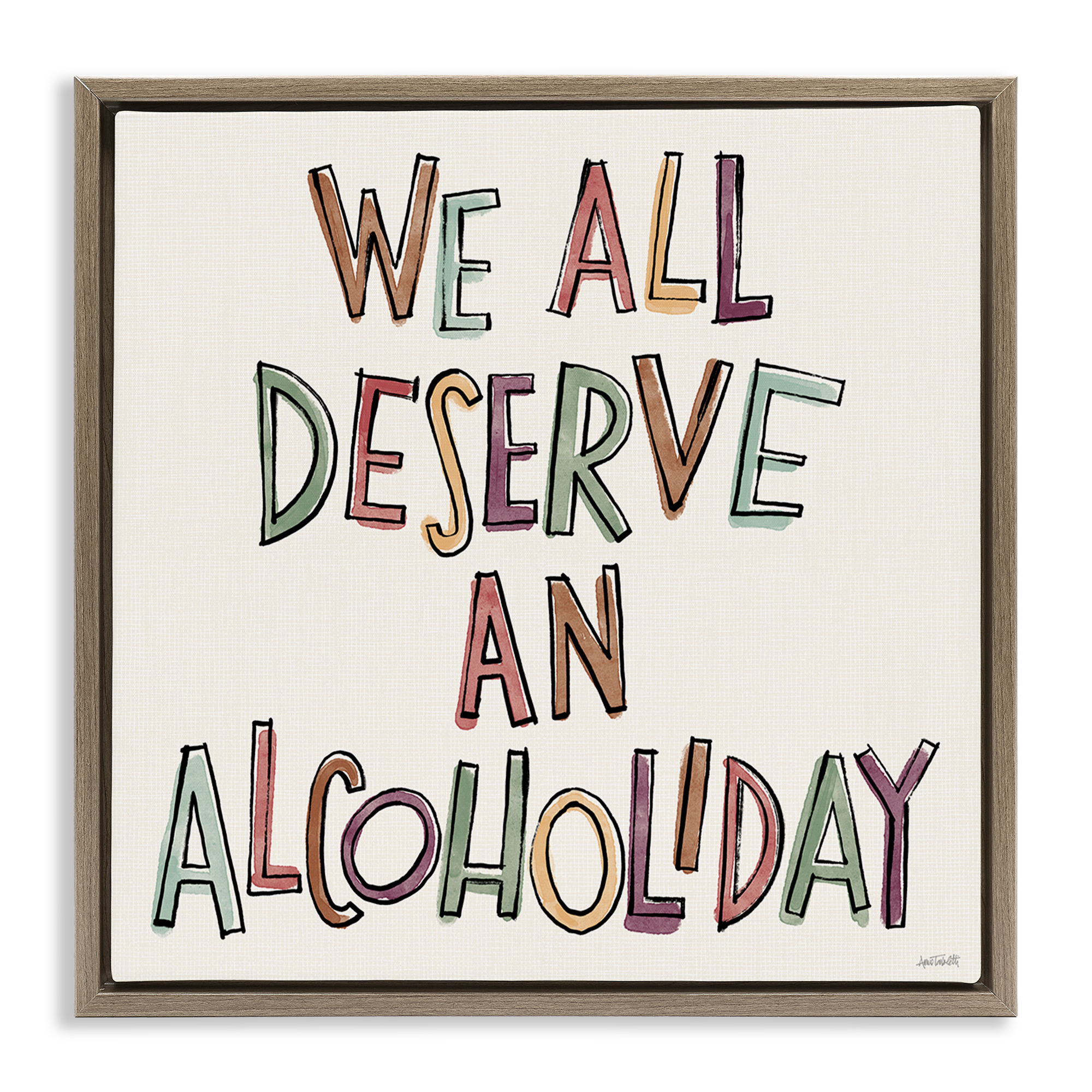 Stupell Industries Alcoholiday Funny Phrase Food & Beverage Painting Brown Floater Framed Canvas Art Print Wall Art, 18 x 18