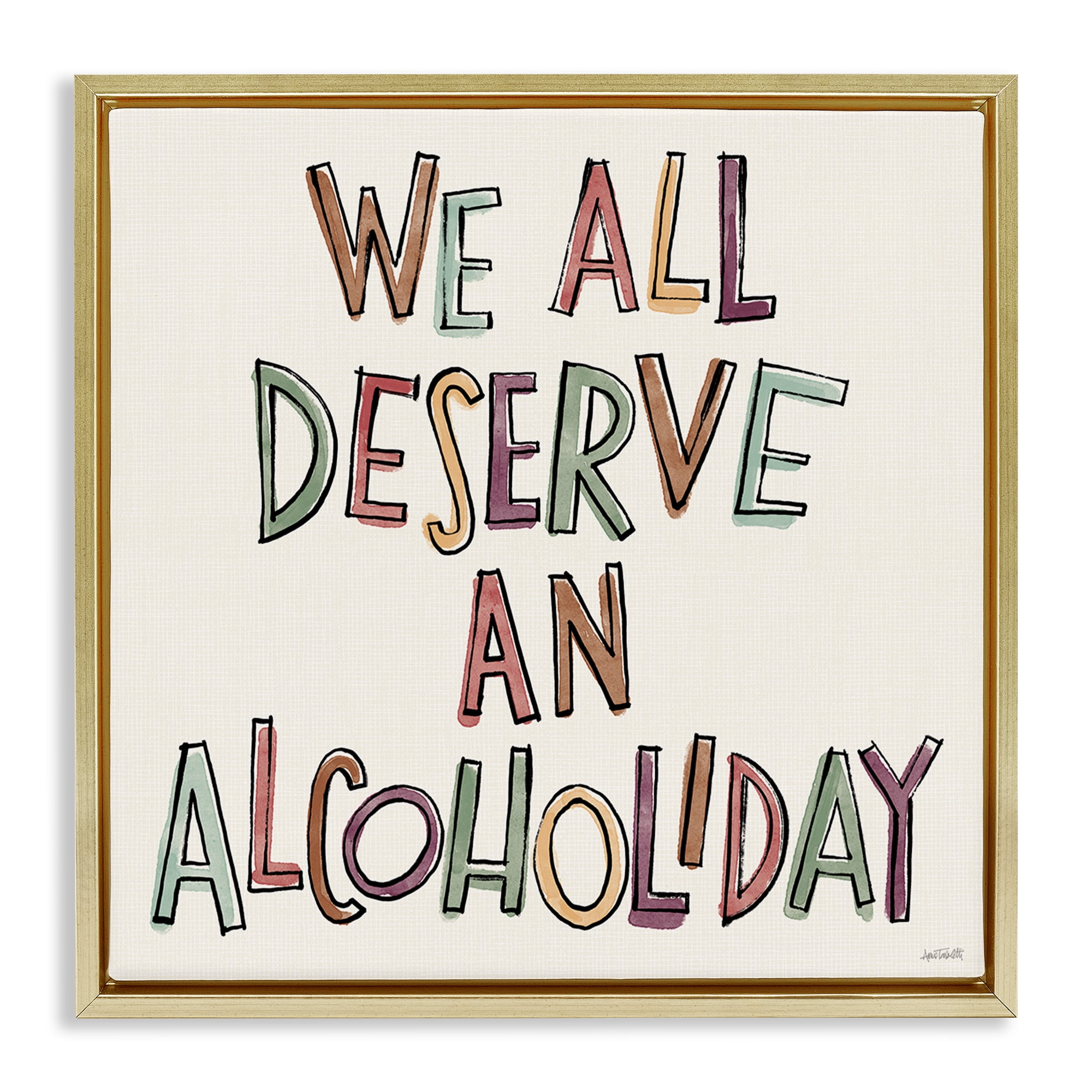 Stupell Industries Alcoholiday Funny Phrase Food & Beverage Painting Gold Floater Framed Canvas Art Print Wall Art, 18 x 18