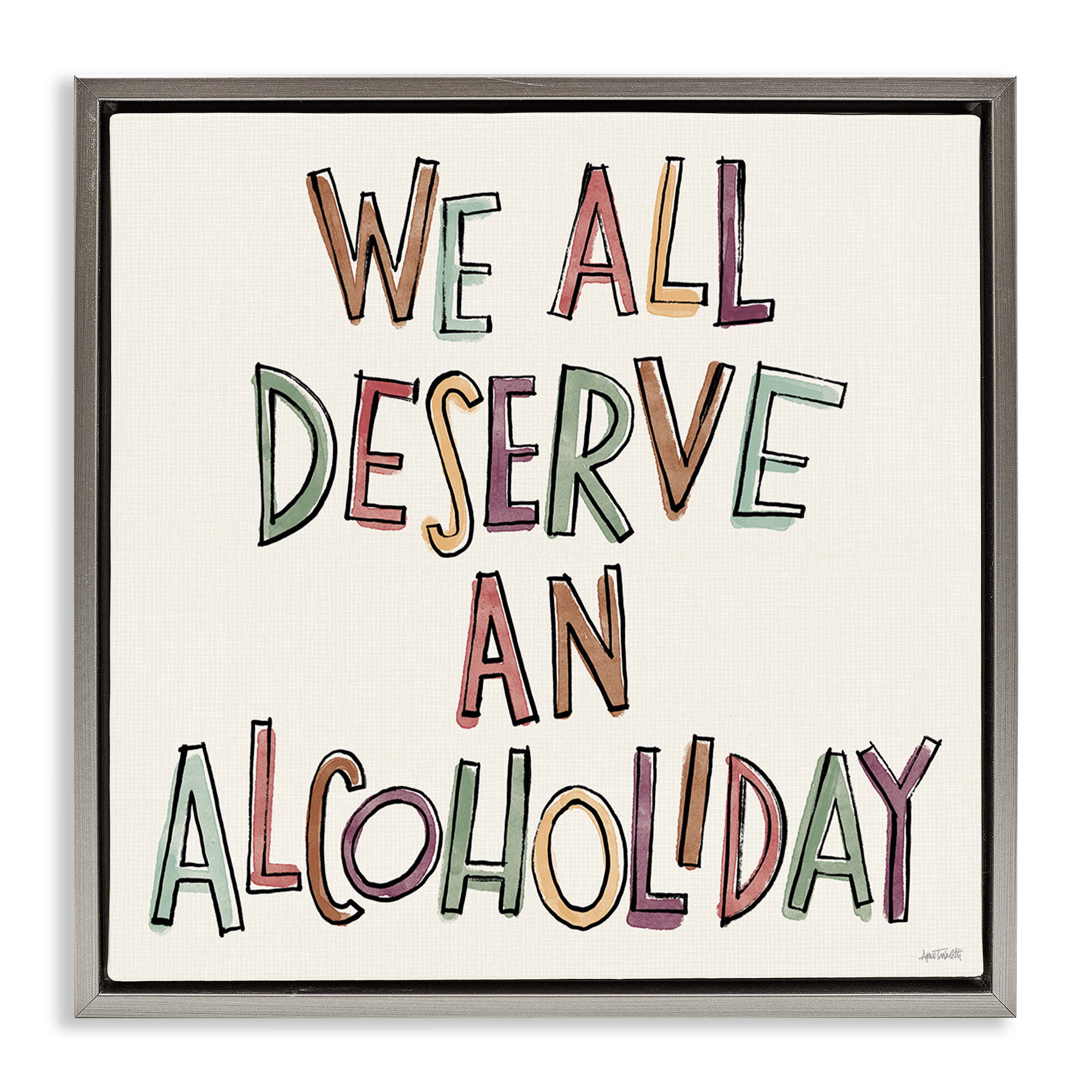 Stupell Industries Alcoholiday Funny Phrase Food & Beverage Painting Gray Floater Framed Canvas Art Print Wall Art, 18 x 18