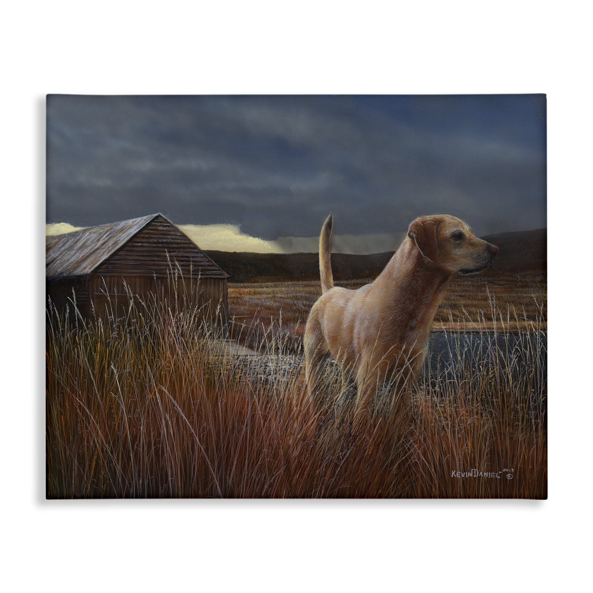 Stupell Industries Alert Dog by Cabin Landscape & Nature Painting Wrapped Canvas Art Print Wall Art, 20 x 16