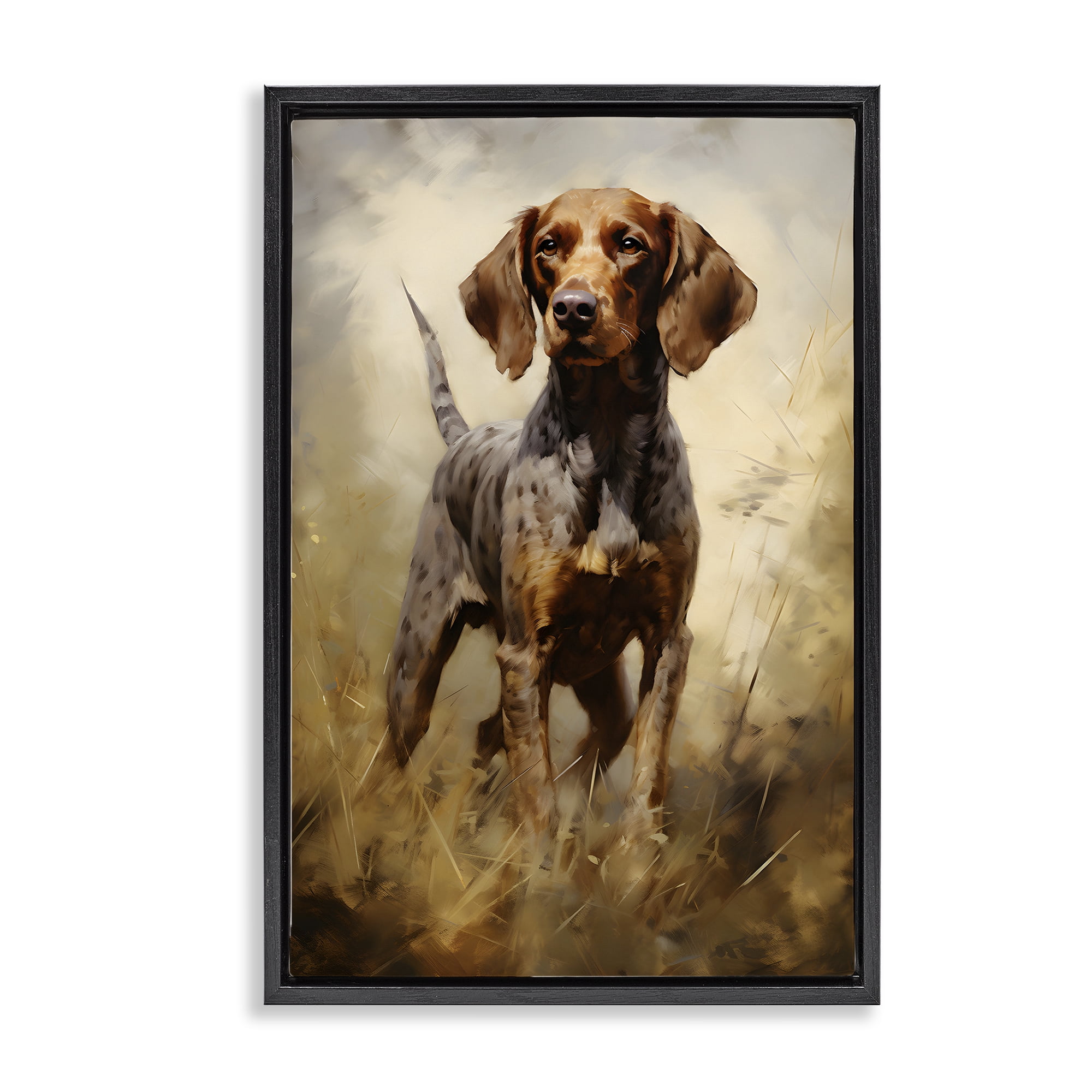 Stupell Industries Alert Hunting Dog Animals & Insects Painting Black Floater Framed Canvas Art Print Wall Art, 17 x 25