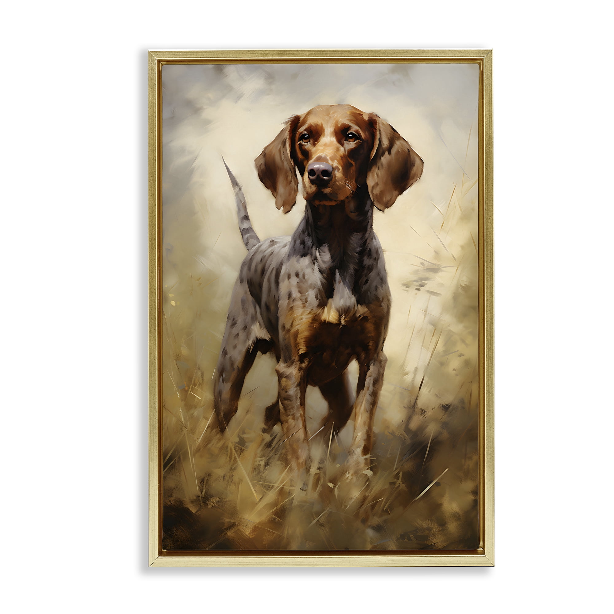 Stupell Industries Alert Hunting Dog Animals & Insects Painting Gold Floater Framed Canvas Art Print Wall Art, 17 x 25