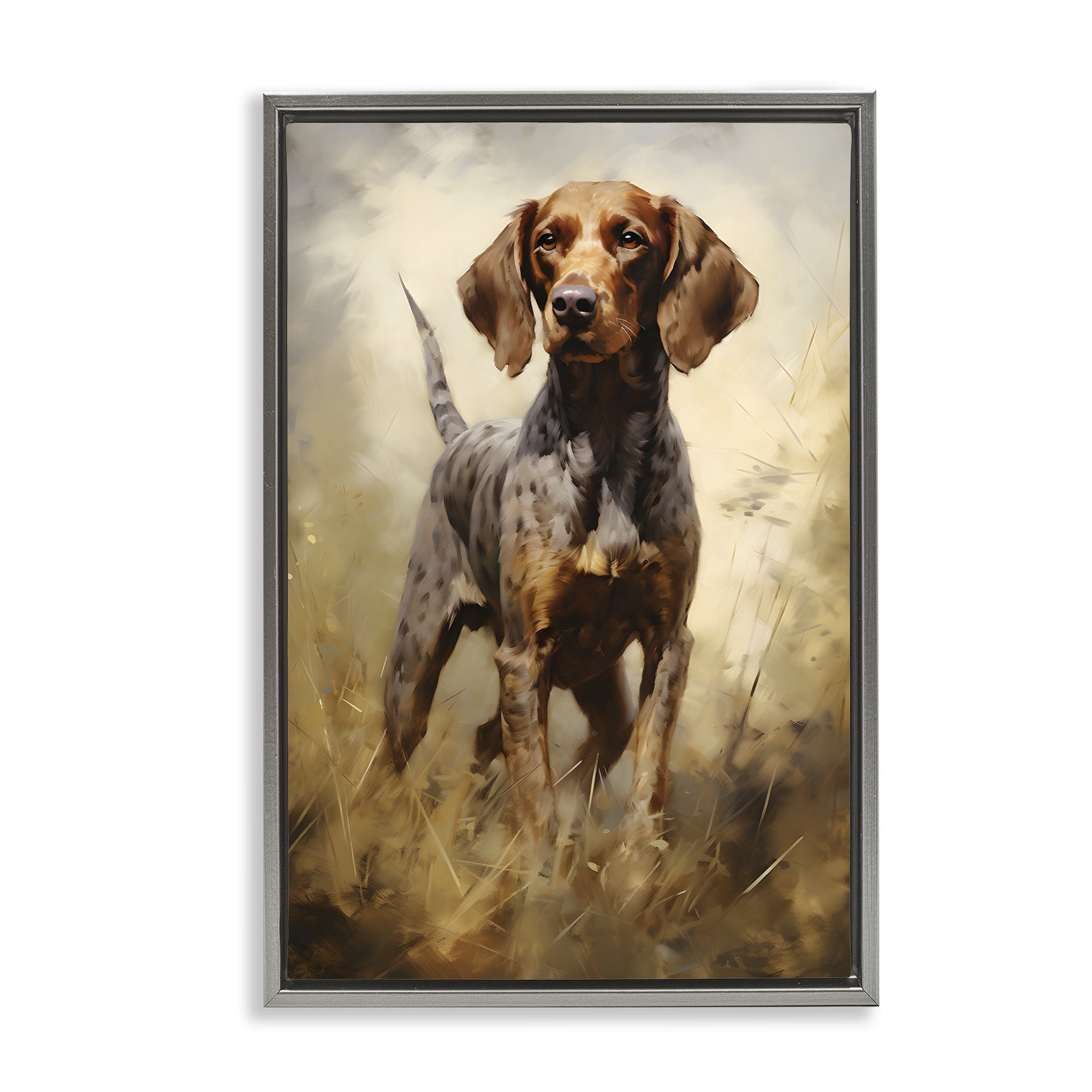 Stupell Industries Alert Hunting Dog Animals & Insects Painting Gray Floater Framed Canvas Art Print Wall Art, 17 x 25
