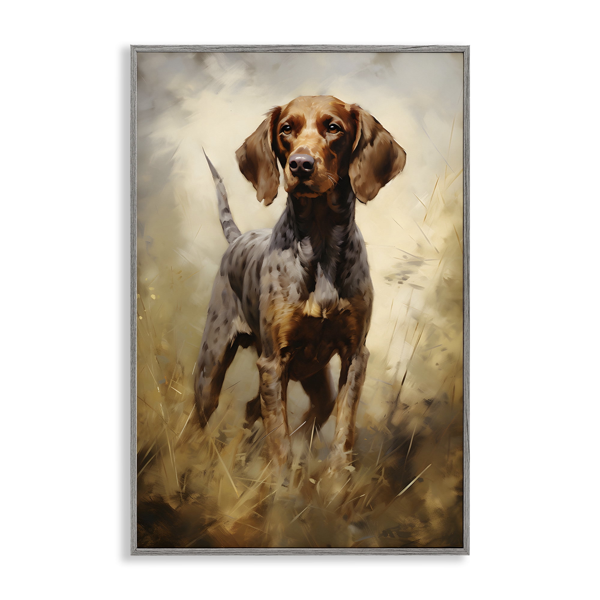 Stupell Industries Alert Hunting Dog Animals & Insects Painting Gray Framed Art Print Wall Art, 12 x 18