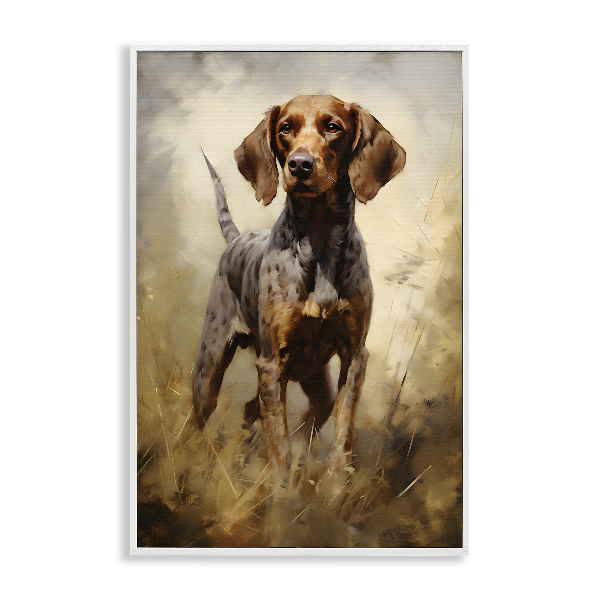 Stupell Industries Alert Hunting Dog Animals & Insects Painting White Framed Art Print Wall Art, 16 x 24