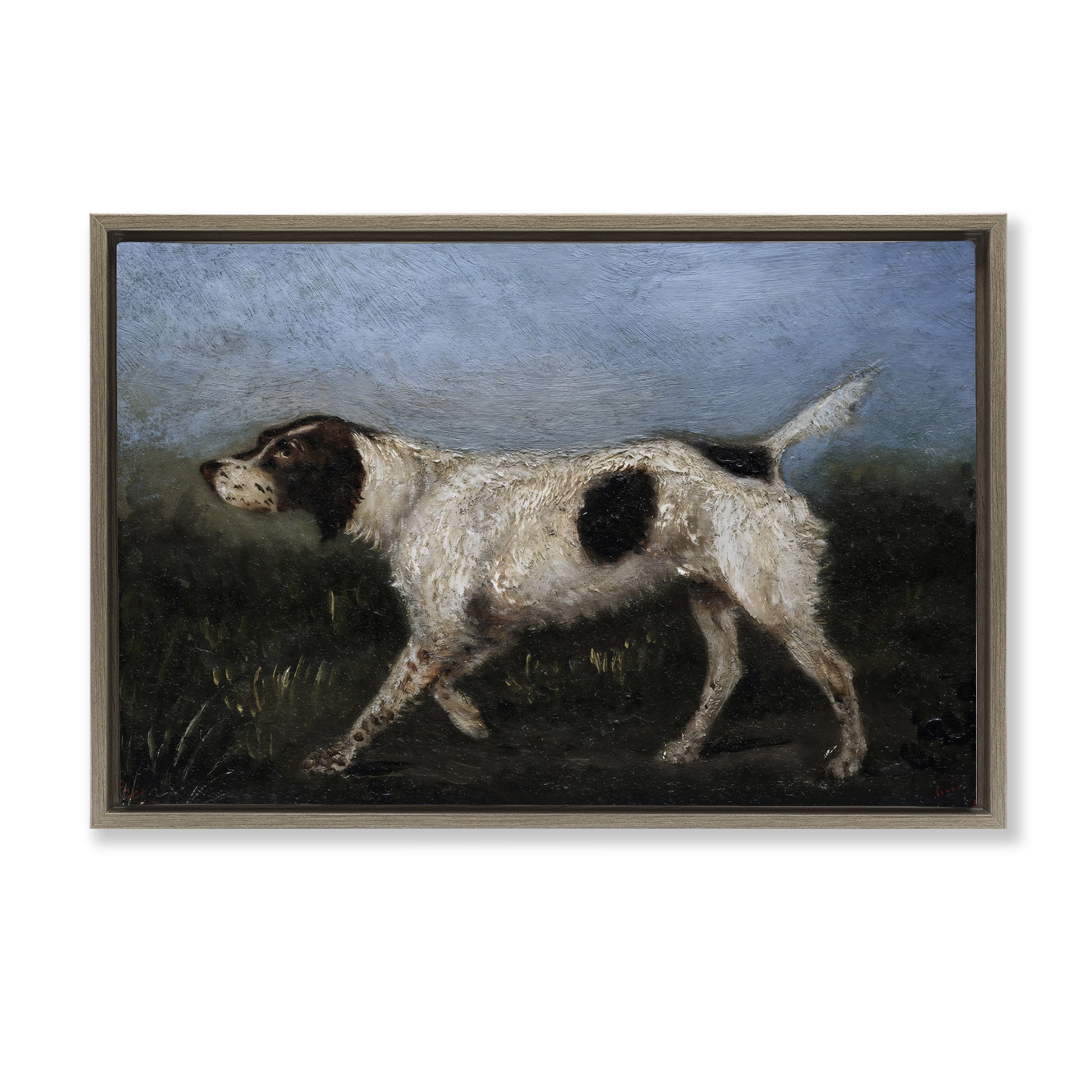 Stupell Industries Alert Hunting Dog in Field Brown Framed Floater Canvas Wall Art, design by Arlington Prints