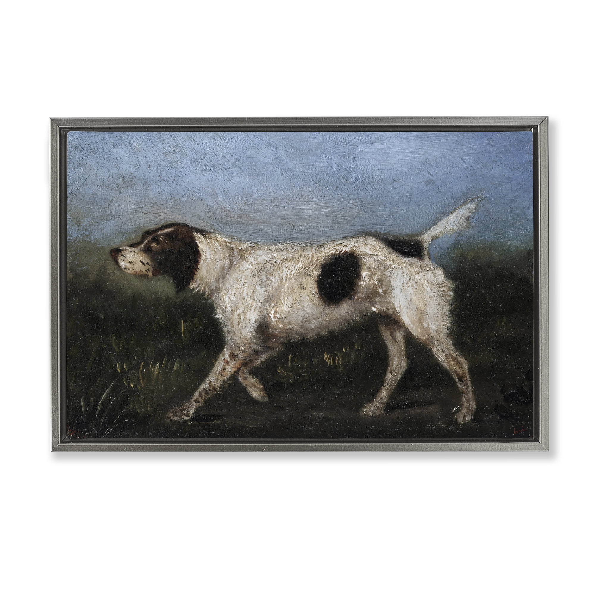 Stupell Industries Alert Hunting Dog in Field Gray Framed Floater Canvas Wall Art, design by Arlington Prints