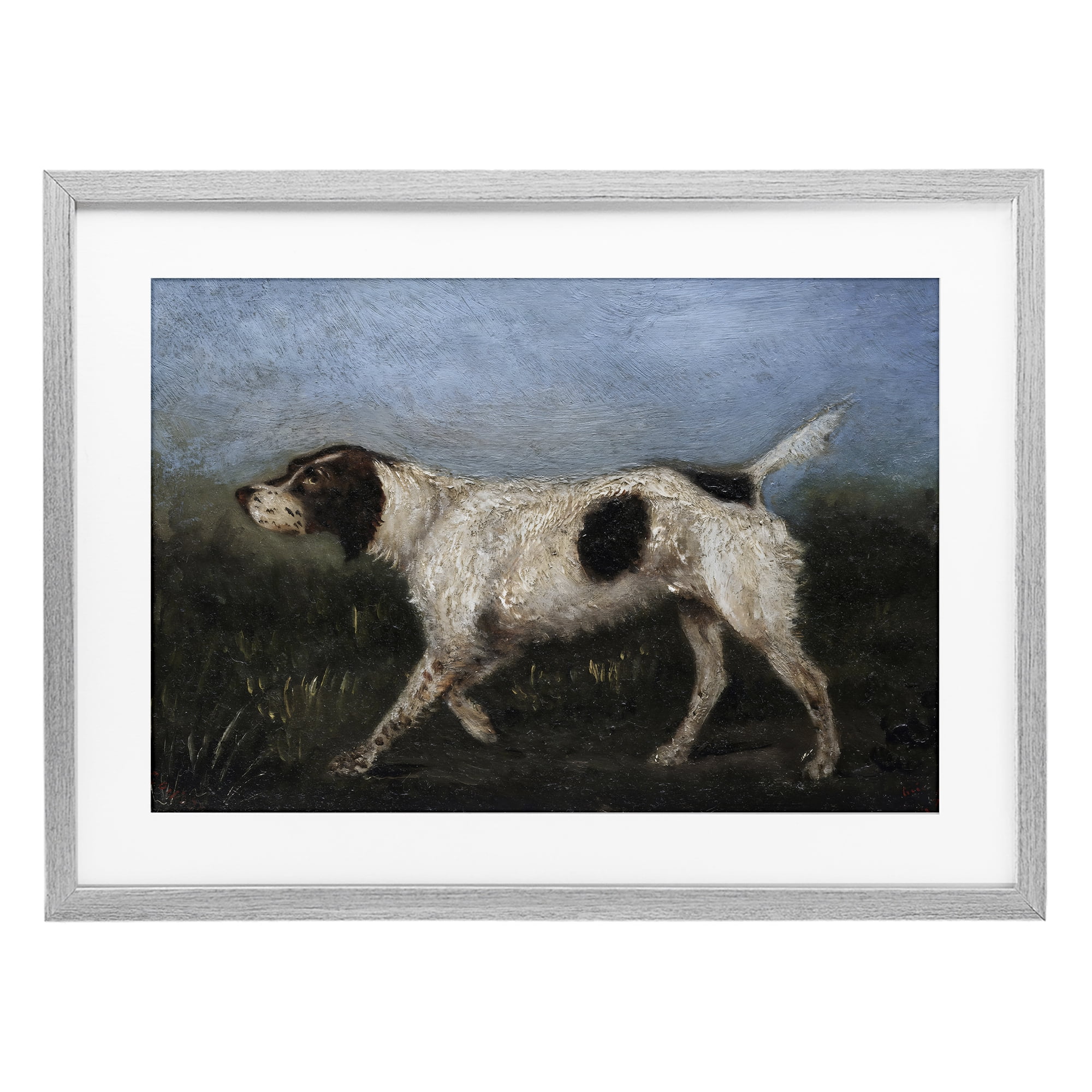 Stupell Industries Alert Hunting Dog in Field Gray Framed Print Under Glass, design by Arlington Prints