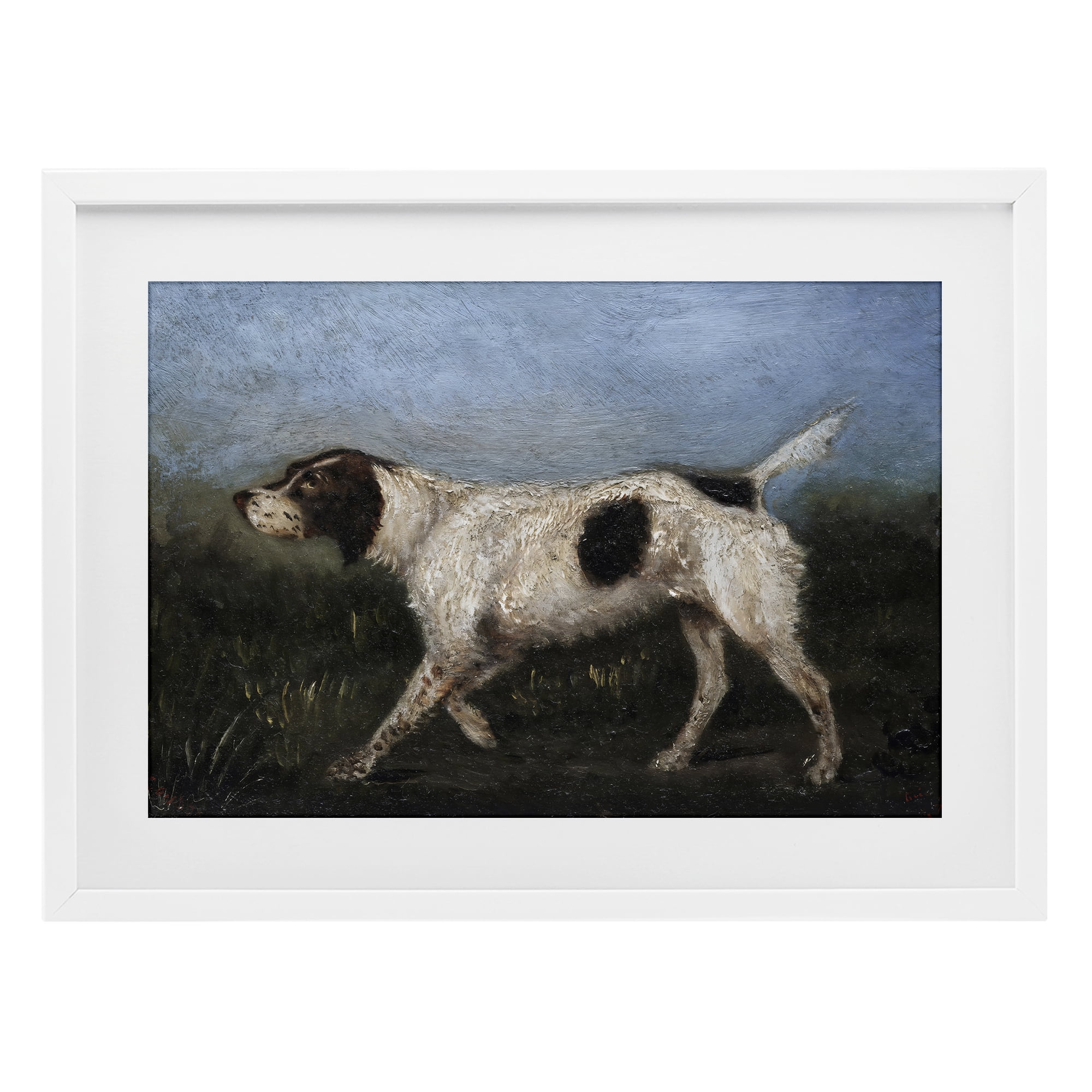 Stupell Industries Alert Hunting Dog in Field White Framed Print Under Glass, design by Arlington Prints