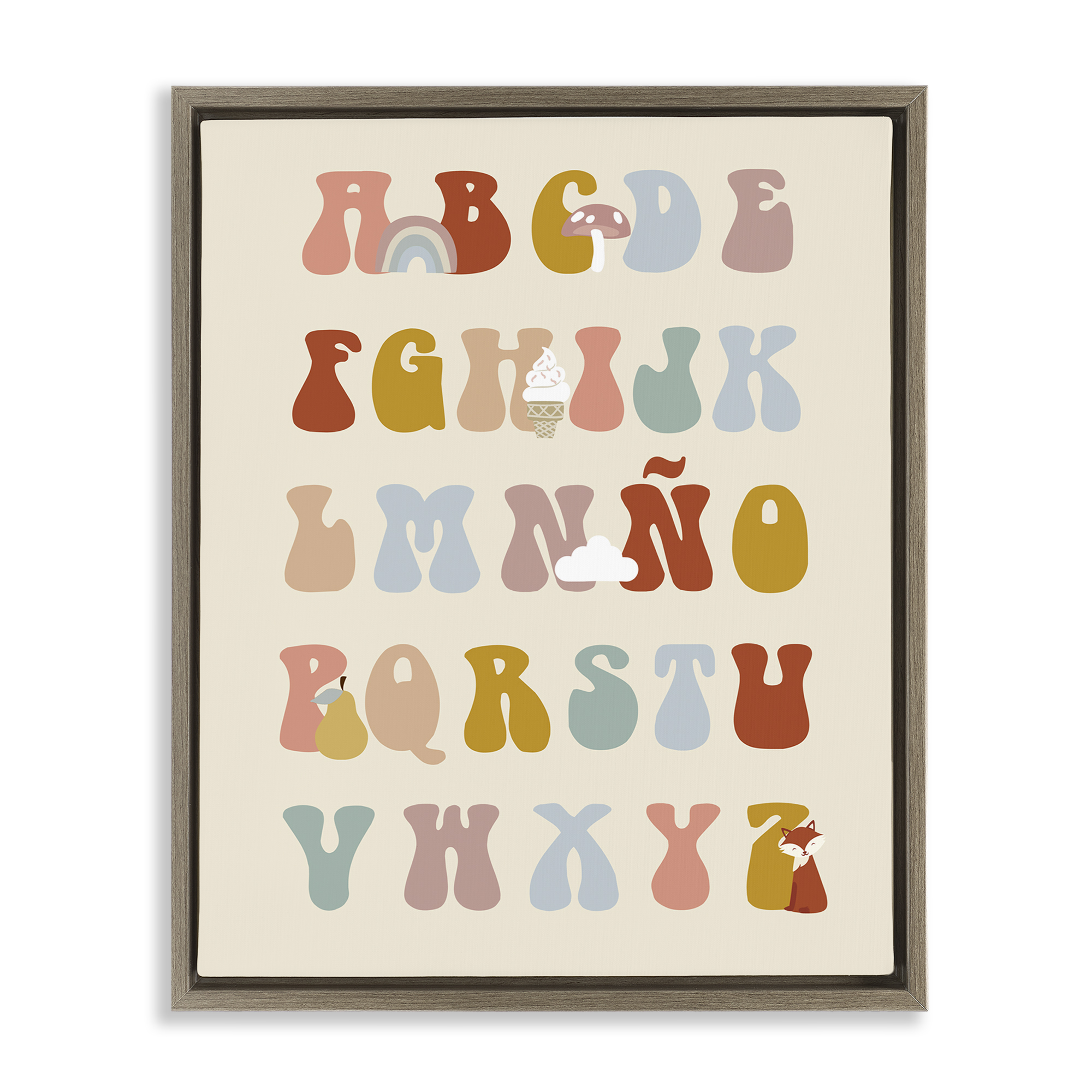 Stupell Industries Alfabeto Ilustrado Infantil Charts and Diagrams Painting Brown Floater Framed Art Print Wall Art, 25 x 31