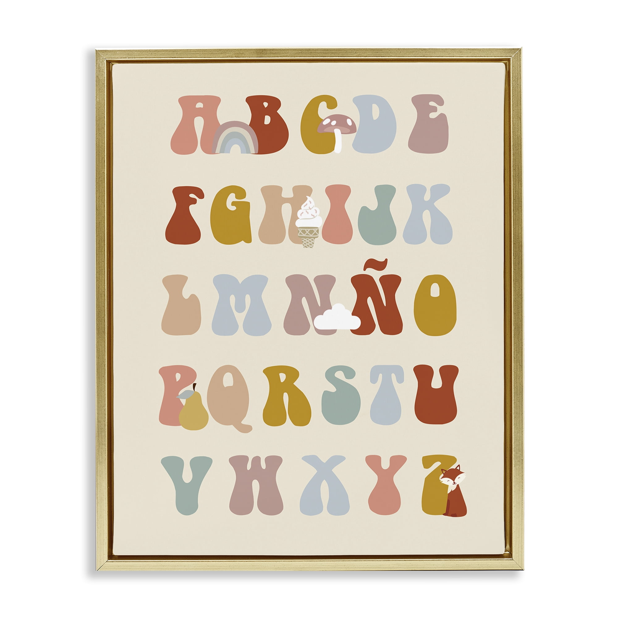 Stupell Industries Alfabeto Ilustrado Infantil Charts and Diagrams Painting Gold Floater Framed Art Print Wall Art, 25 x 31