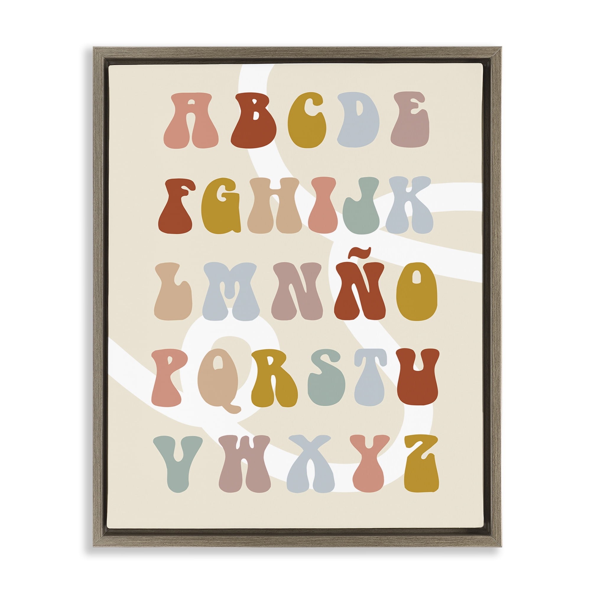 Stupell Industries Alfabeto de Colores Retro Charts and Diagrams Painting Brown Floater Framed Art Print Wall Art, 25 x 31