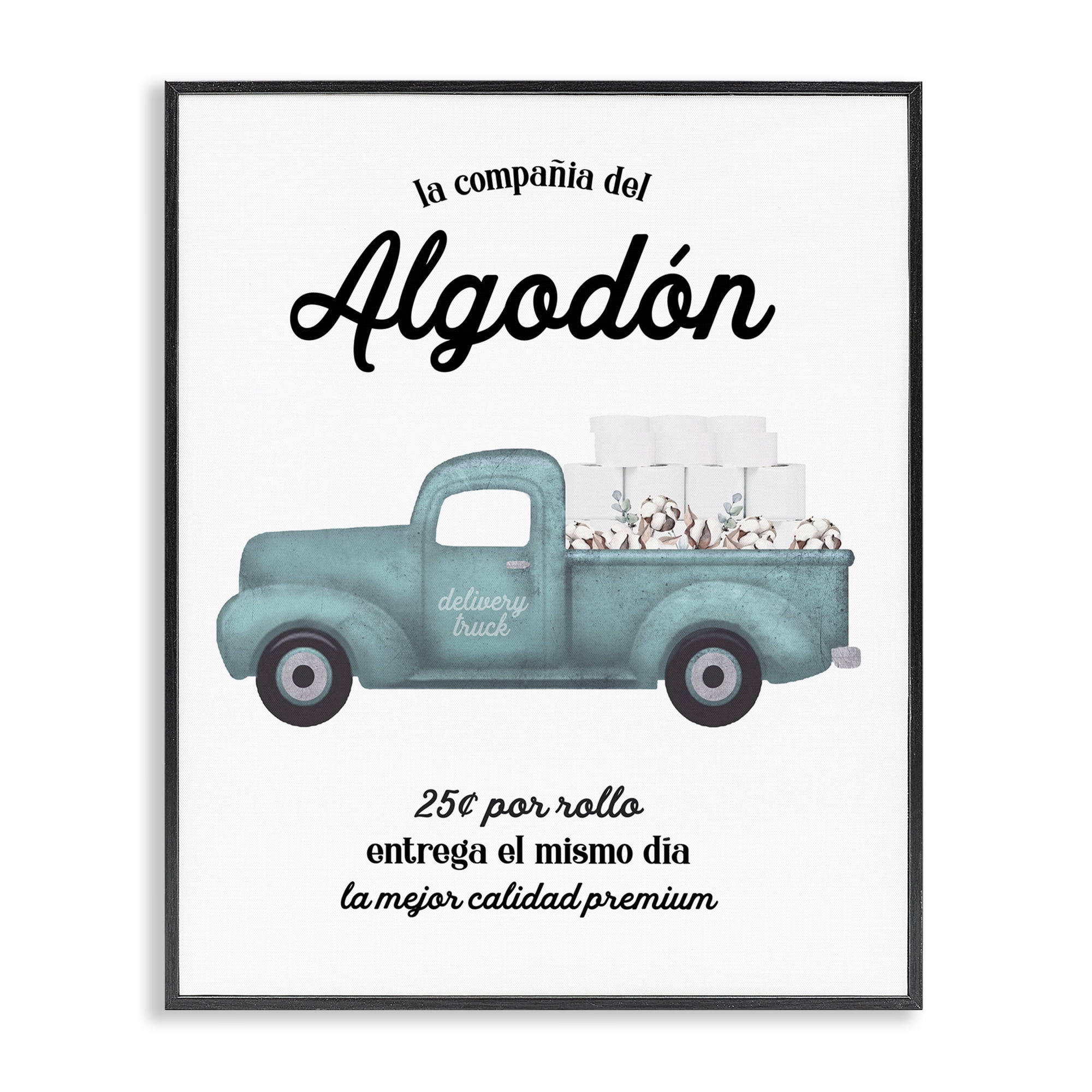 Stupell Industries Algodón Baño Camión Azul Bath & Laundry Painting Black Framed Art Print Wall Art, 24 x 30
