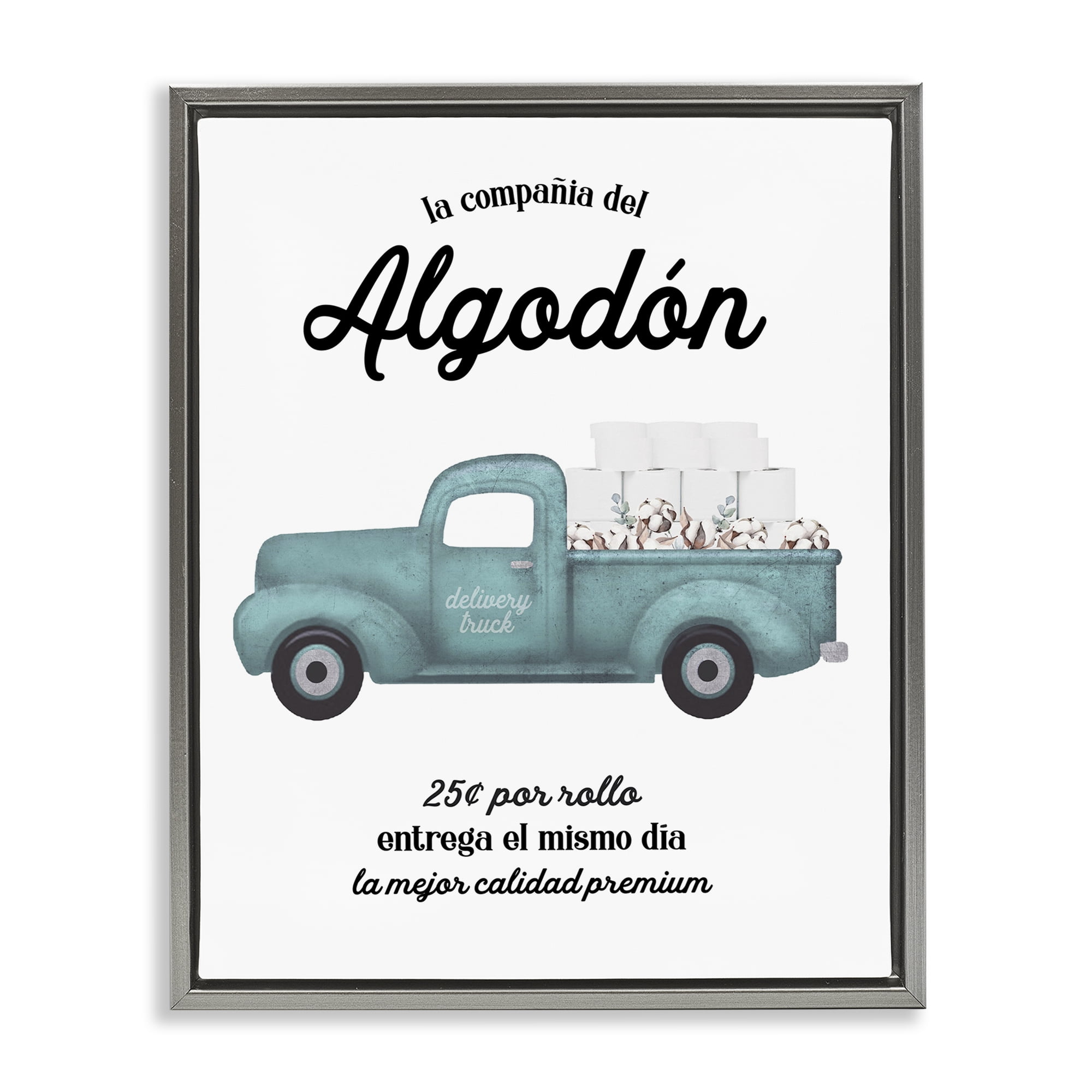 Stupell Industries Algodón Baño Camión Azul Bath & Laundry Painting Gray Floater Framed Art Print Wall Art, 25 x 31