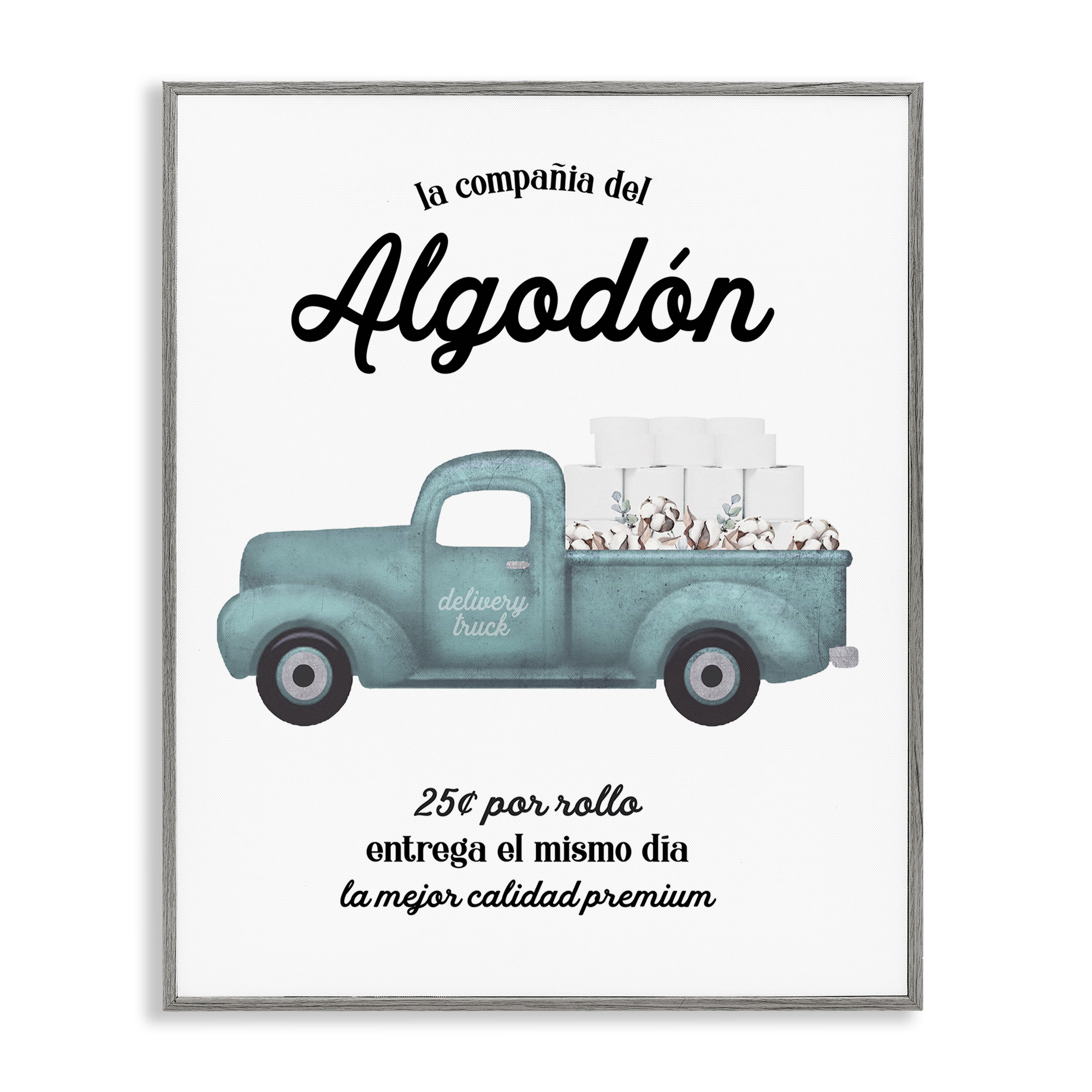 Stupell Industries Algodón Baño Camión Azul Bath & Laundry Painting Gray Framed Art Print Wall Art, 16 x 20