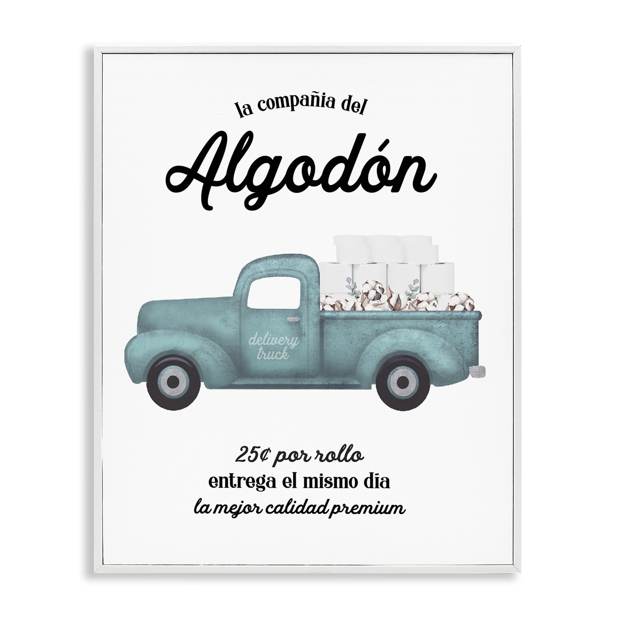 Stupell Industries Algodón Baño Camión Azul Bath & Laundry Painting White Framed Art Print Wall Art, 24 x 30