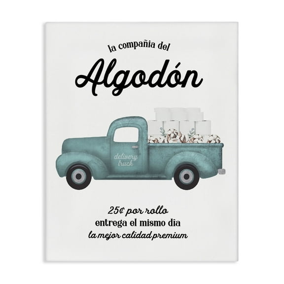 Stupell Industries Algodón Baño Camión Azul Bath & Laundry Painting Wrapped Canvas Art Print Wall Art, 16 x 20