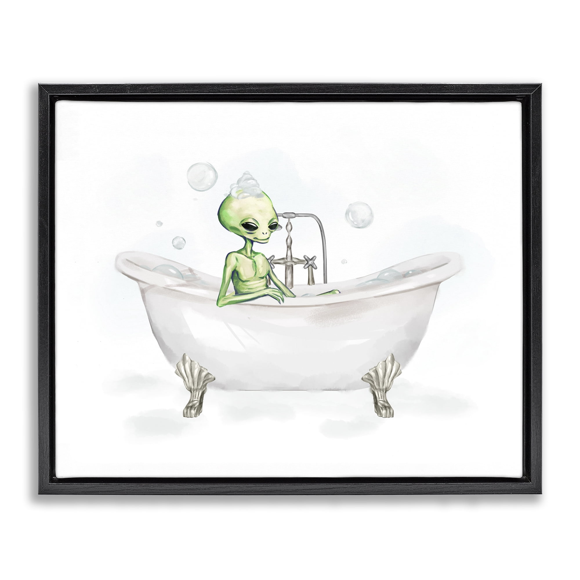 Stupell Industries Alien Bubble Bath Typography Painting Black Floater Framed Canvas Art Print Wall Art, 31 x 25