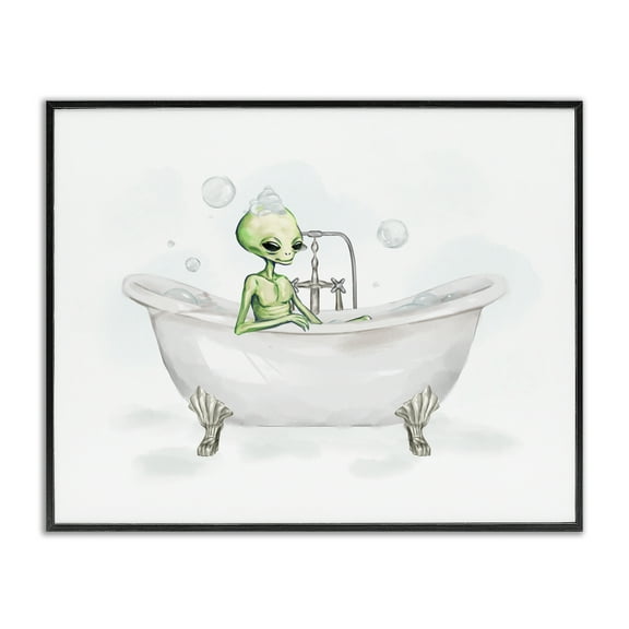 Stupell Industries Alien Bubble Bath Typography Painting Black Framed Art Print Wall Art, 14 x 11