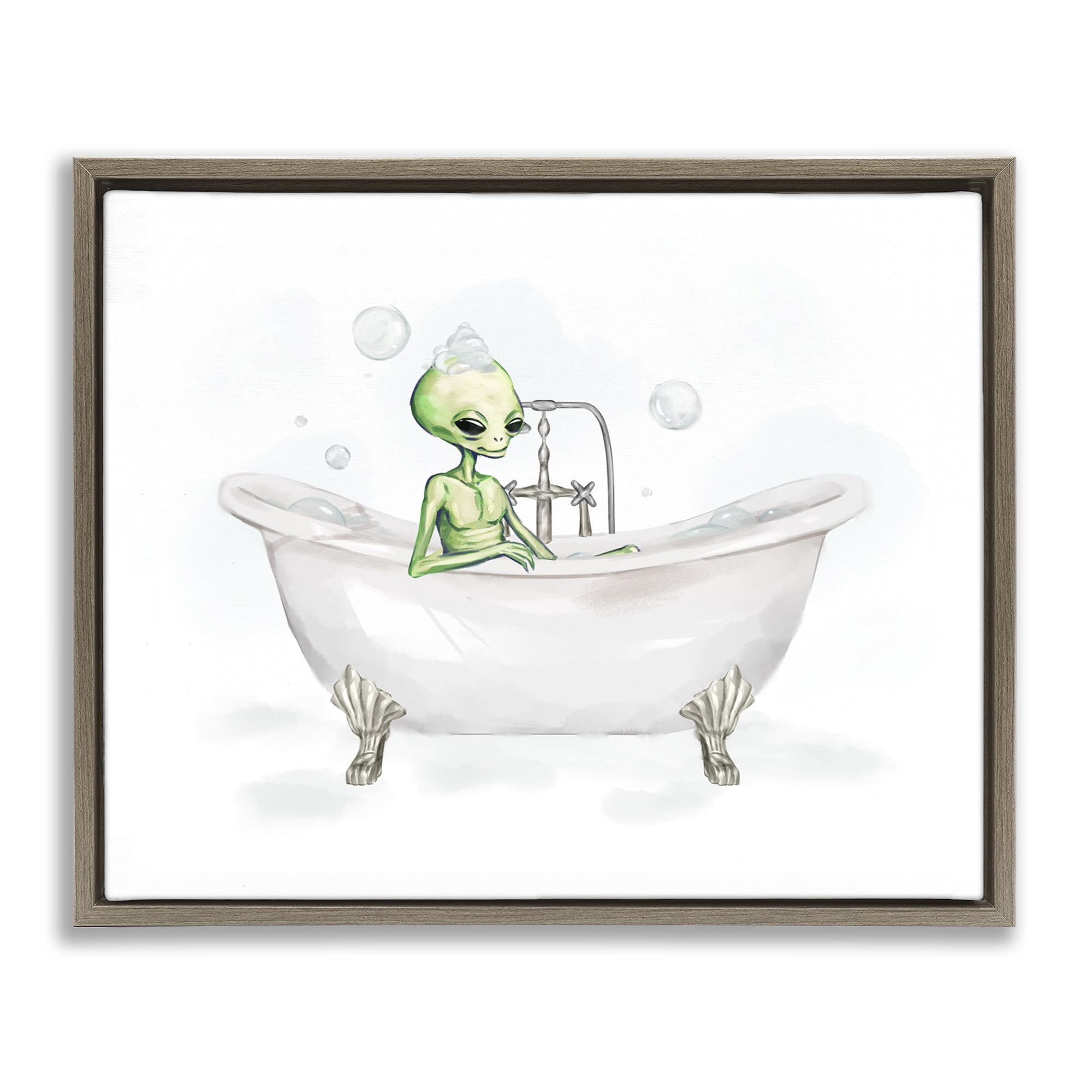 Stupell Industries Alien Bubble Bath Typography Painting Brown Floater Framed Canvas Art Print Wall Art, 21 x 17