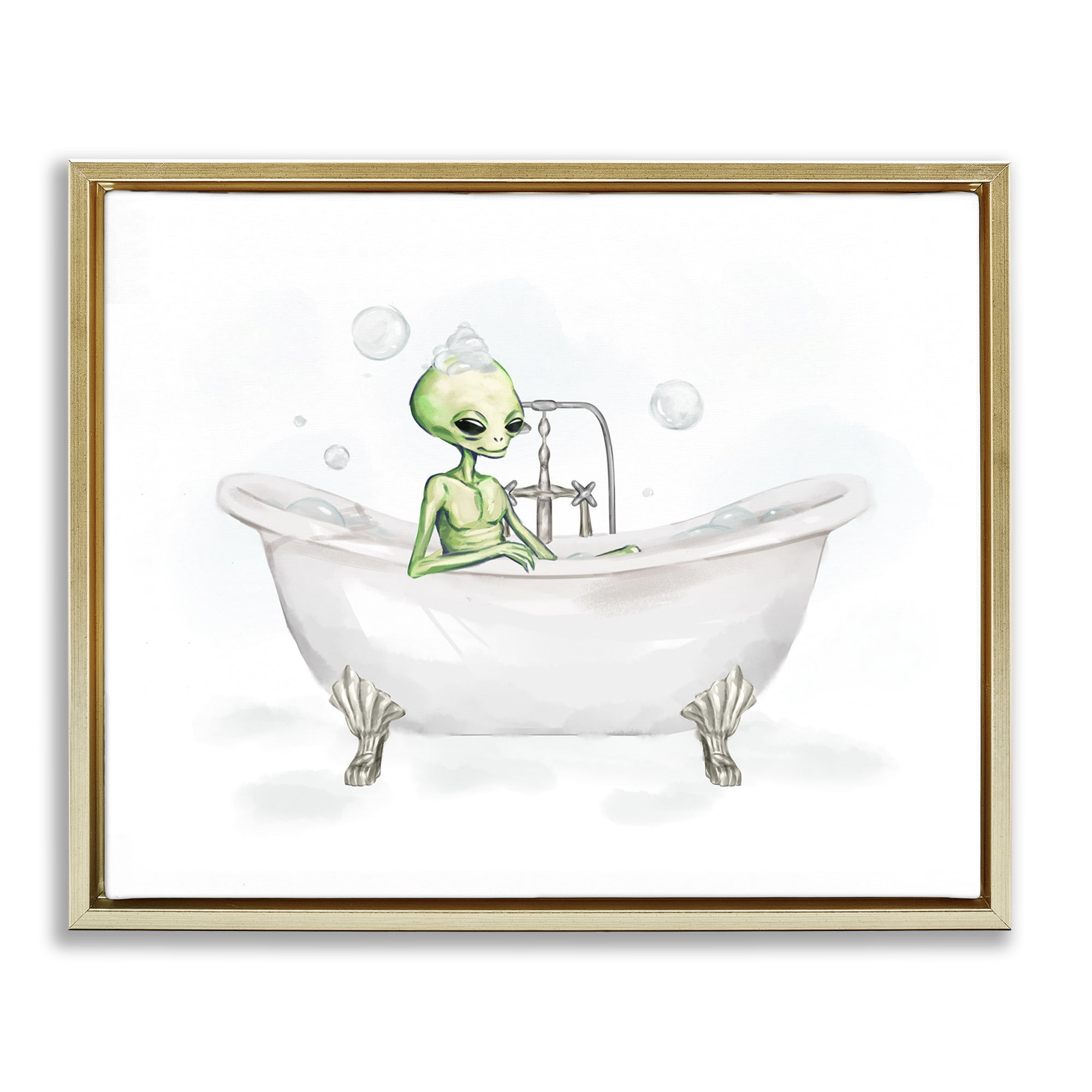Stupell Industries Alien Bubble Bath Typography Painting Gold Floater Framed Canvas Art Print Wall Art, 21 x 17