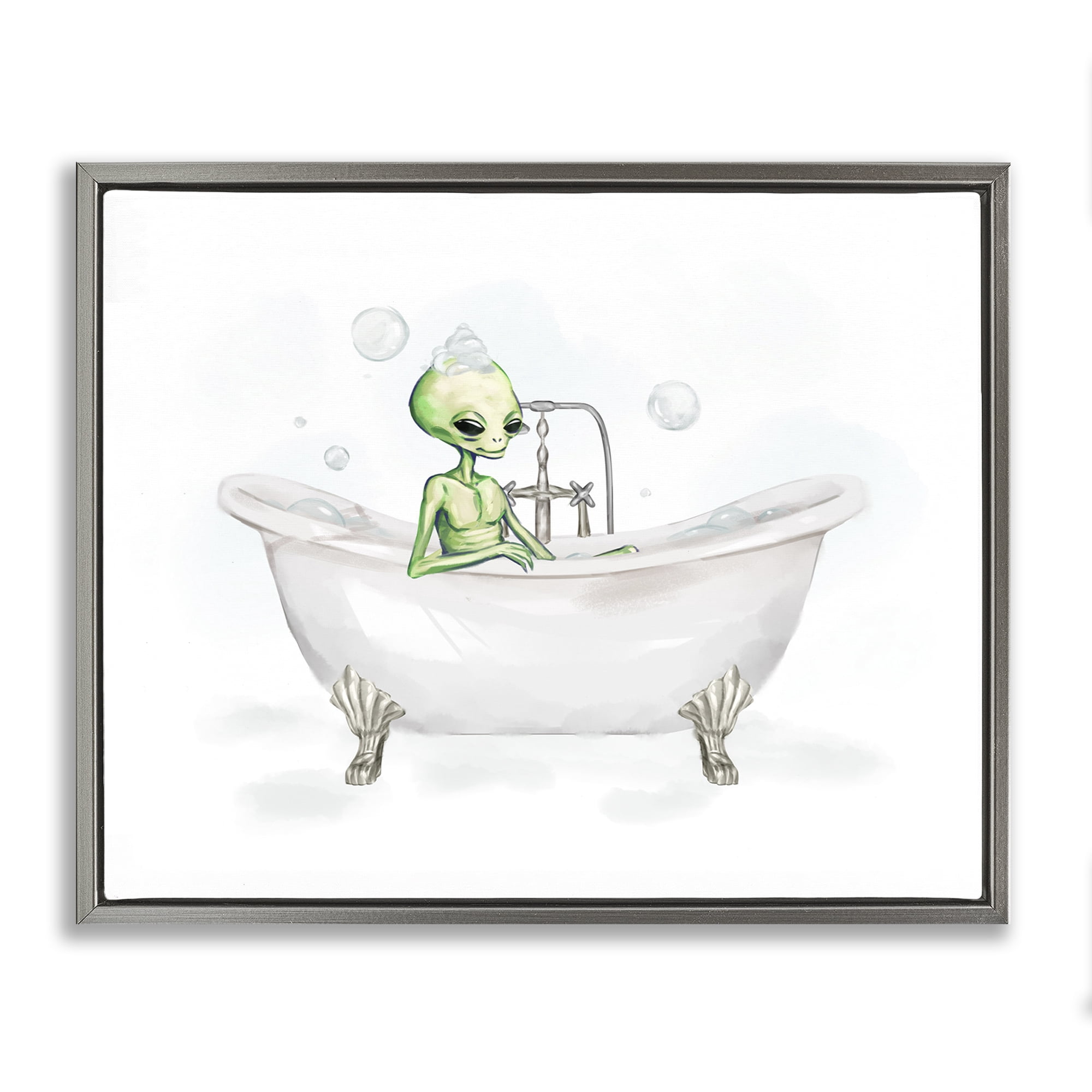 Stupell Industries Alien Bubble Bath Typography Painting Gray Floater Framed Canvas Art Print Wall Art, 31 x 25