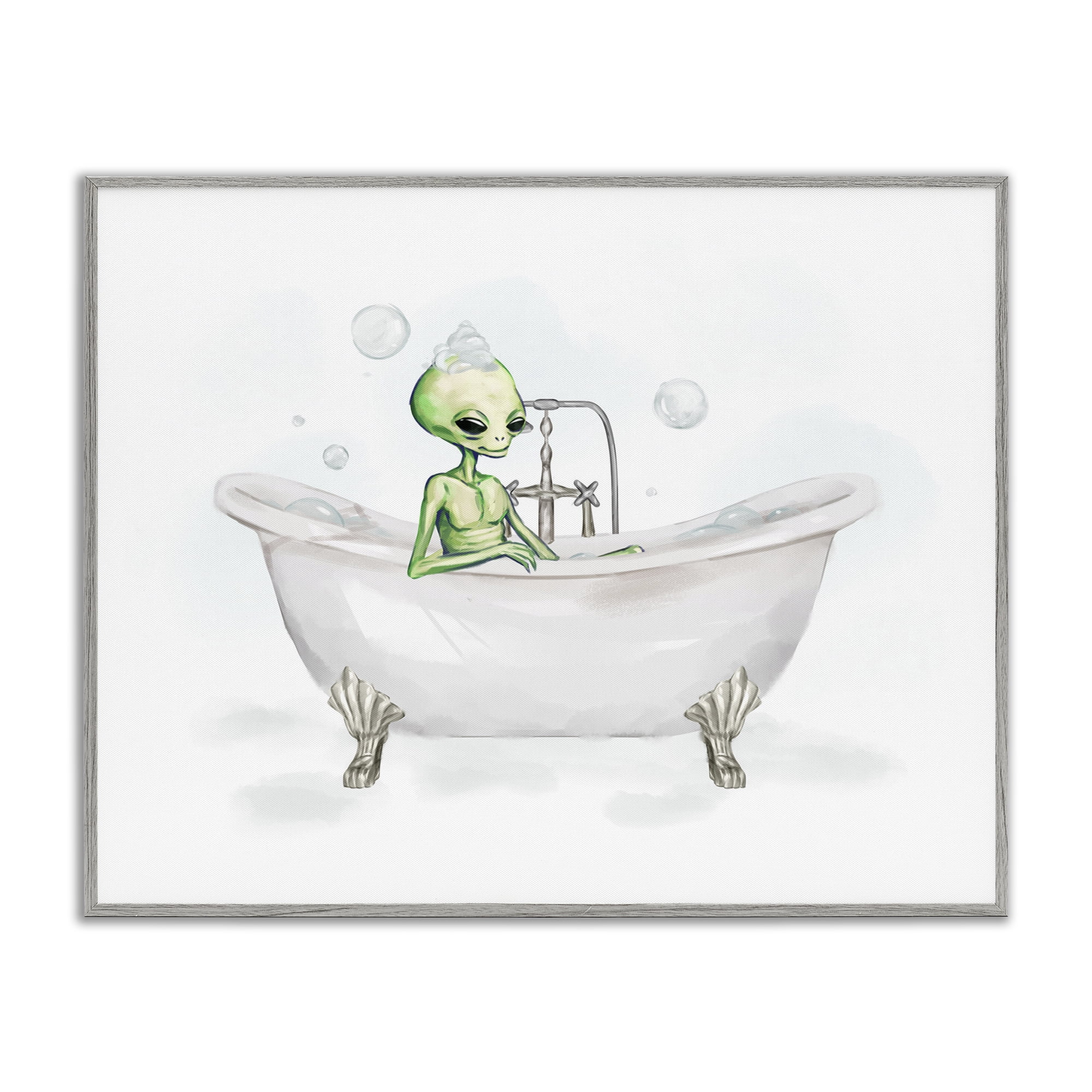 Stupell Industries Alien Bubble Bath Typography Painting Gray Framed Art Print Wall Art, 30 x 24