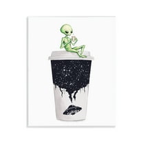 Stupell Industries Alien & Coffee Cup Novelty Painting Unframed Art Print Wall Art, 11 x 14