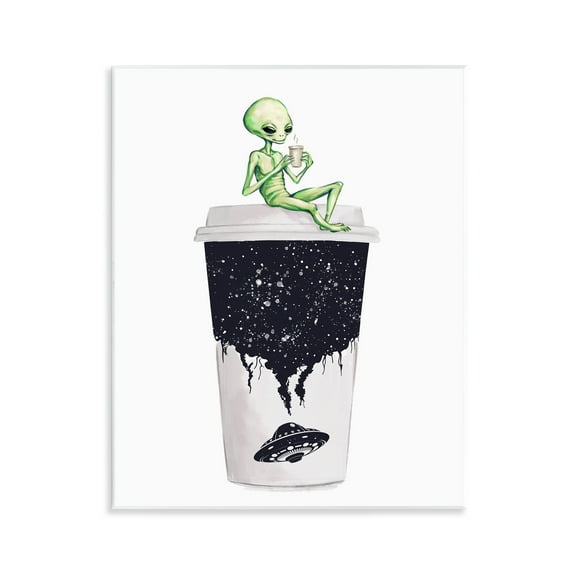 Stupell Industries Alien & Coffee Cup Novelty Painting Unframed Art Print Wall Art, 11 x 14
