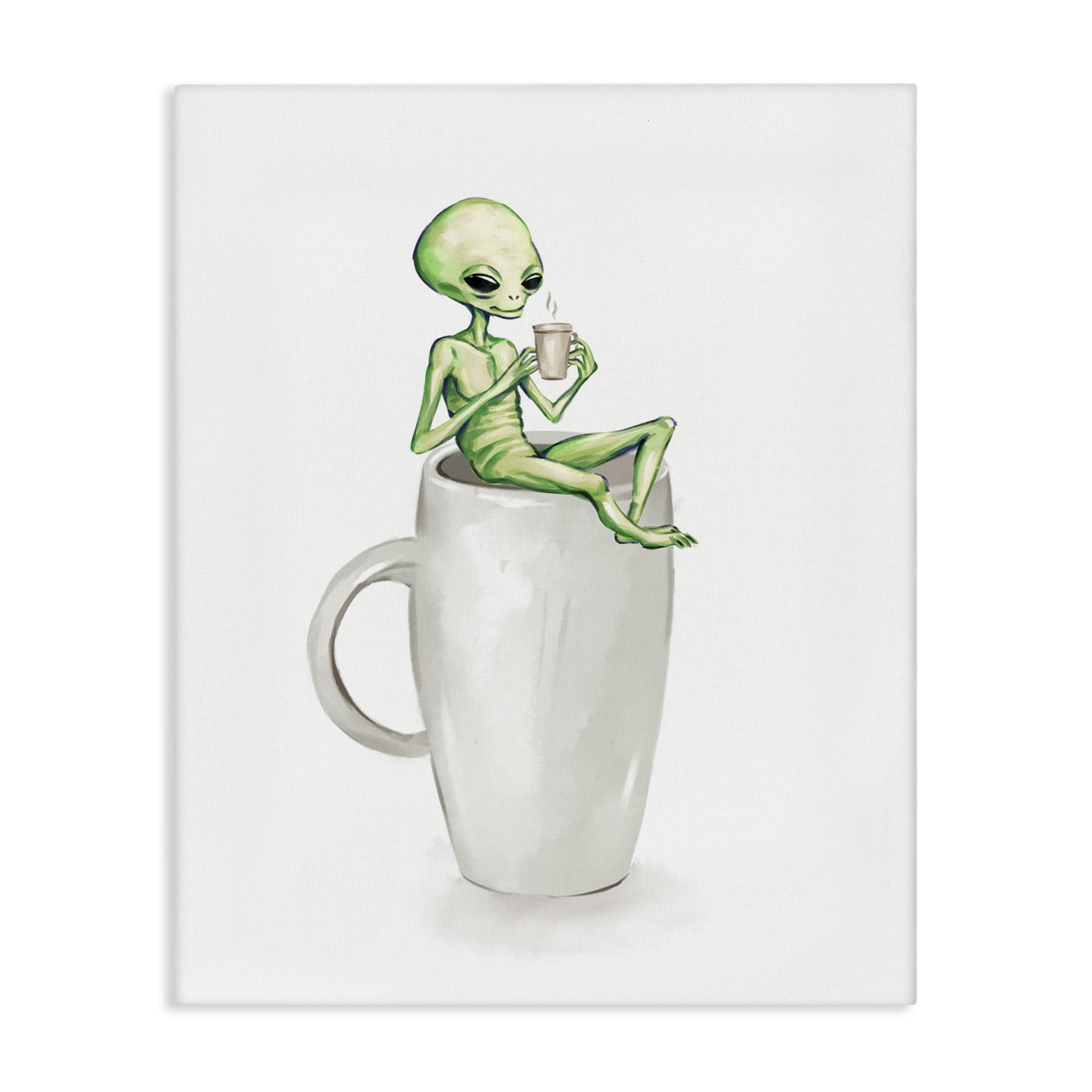 Stupell Industries Alien & Coffee Mug Food & Beverage Painting Gallery Wrapped Canvas Art Print Wall Art, 24 x 30