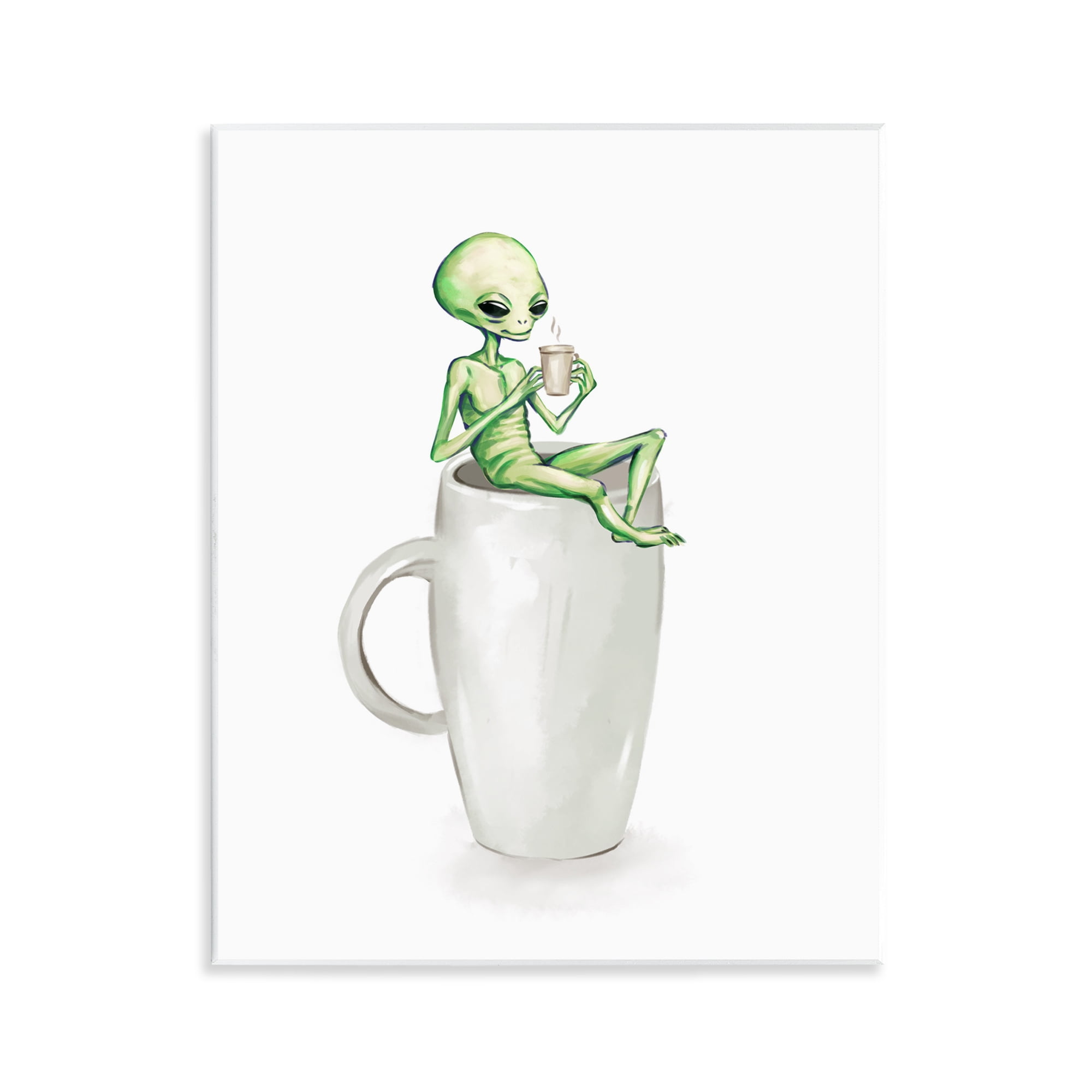 Stupell Industries Alien & Coffee Mug Food & Beverage Painting Unframed Art Print Wall Art, 11 x 14