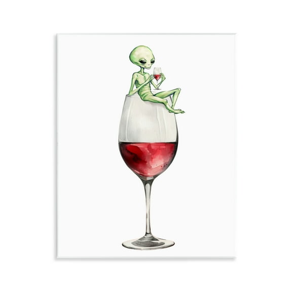 Stupell Industries Alien Perched on Wine Glass Food & Beverage Painting Unframed Art Print Wall Art, 11 x 14