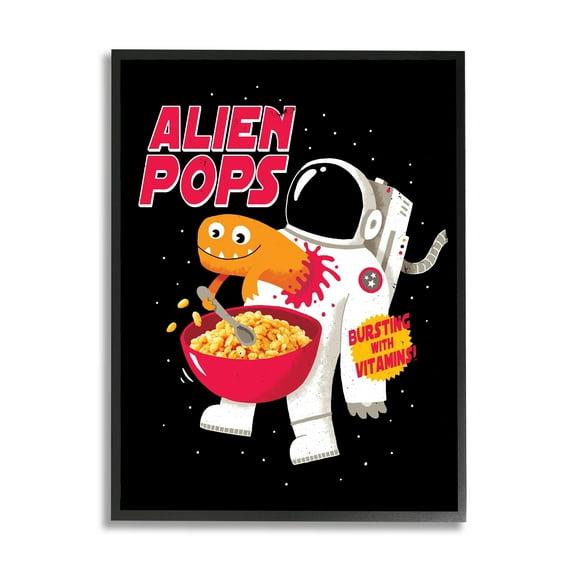Stupell Industries Alien Pops Bold Modern Cartoon Character Cereal Framed Wall Art, 11 x 14, Design by Michael Buxton