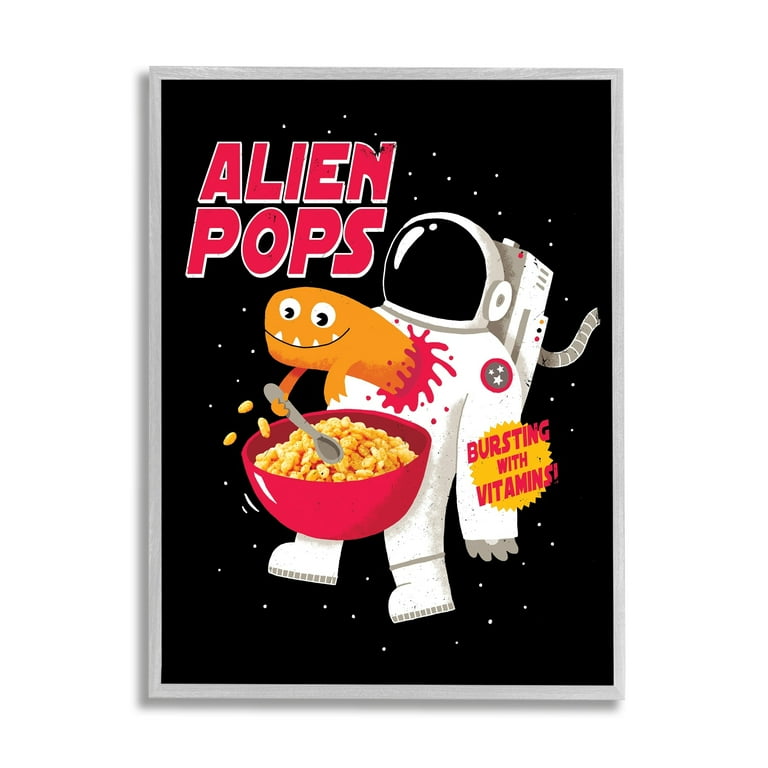 Stupell Industries Alien Pops Cartoon Cereal Framed Wall Art 11x14