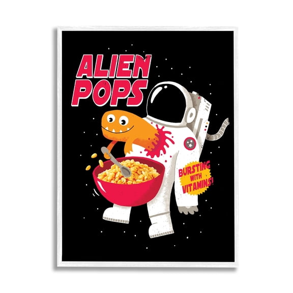 Stupell Industries Alien Pops Bold Modern Cartoon Character Cereal Framed Wall Art, 16 x 20, Design by Michael Buxton