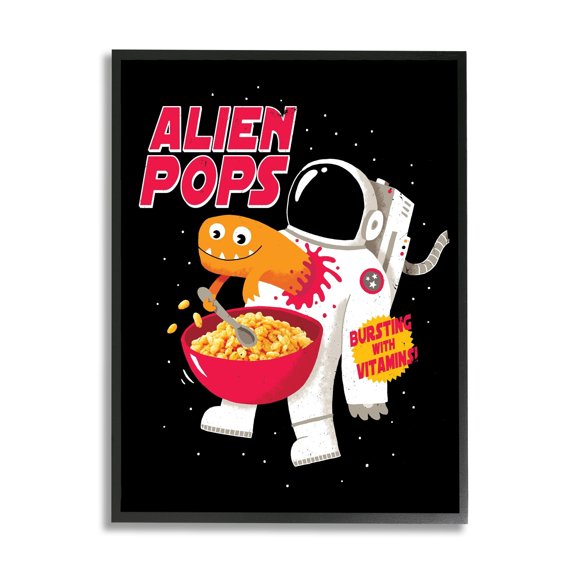 Stupell Industries Alien Pops Bold Modern Cartoon Character Cereal Framed Wall Art, 24 x 30, Design by Michael Buxton