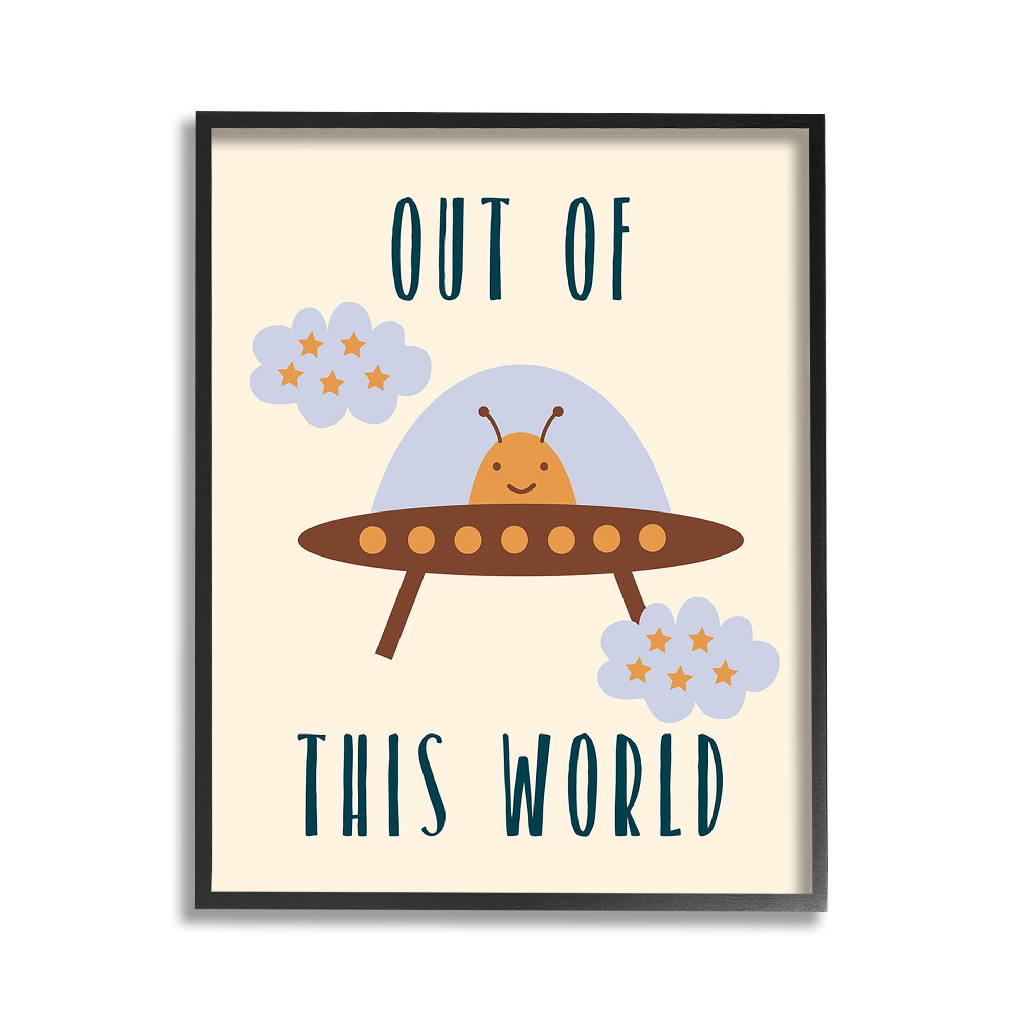Stupell Industries Alien Spaceship Phrase Fairy Tales & Fantasy Painting Black Framed Art Print Wall Art, 11 x 14