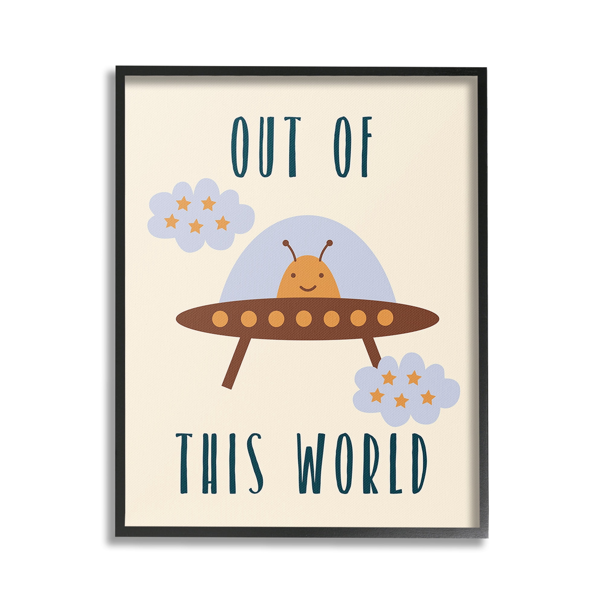 Stupell Industries Alien Spaceship Phrase Fairy Tales & Fantasy Painting Black Framed Art Print Wall Art, 24 x 30