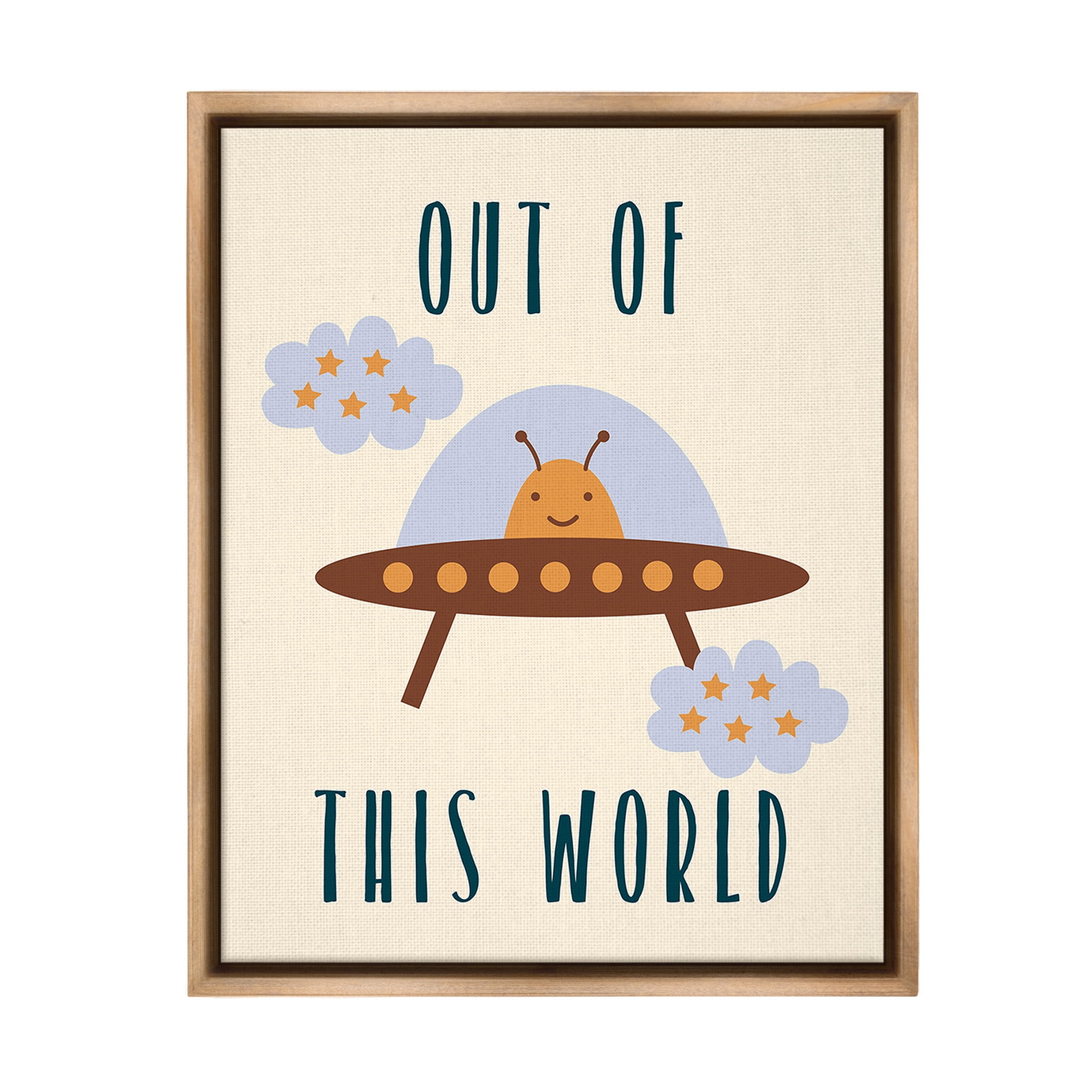 Stupell Industries Alien Spaceship Phrase Fairy Tales & Fantasy Painting Brown Floater Framed Canvas Art Print Wall Art, 17 x 21
