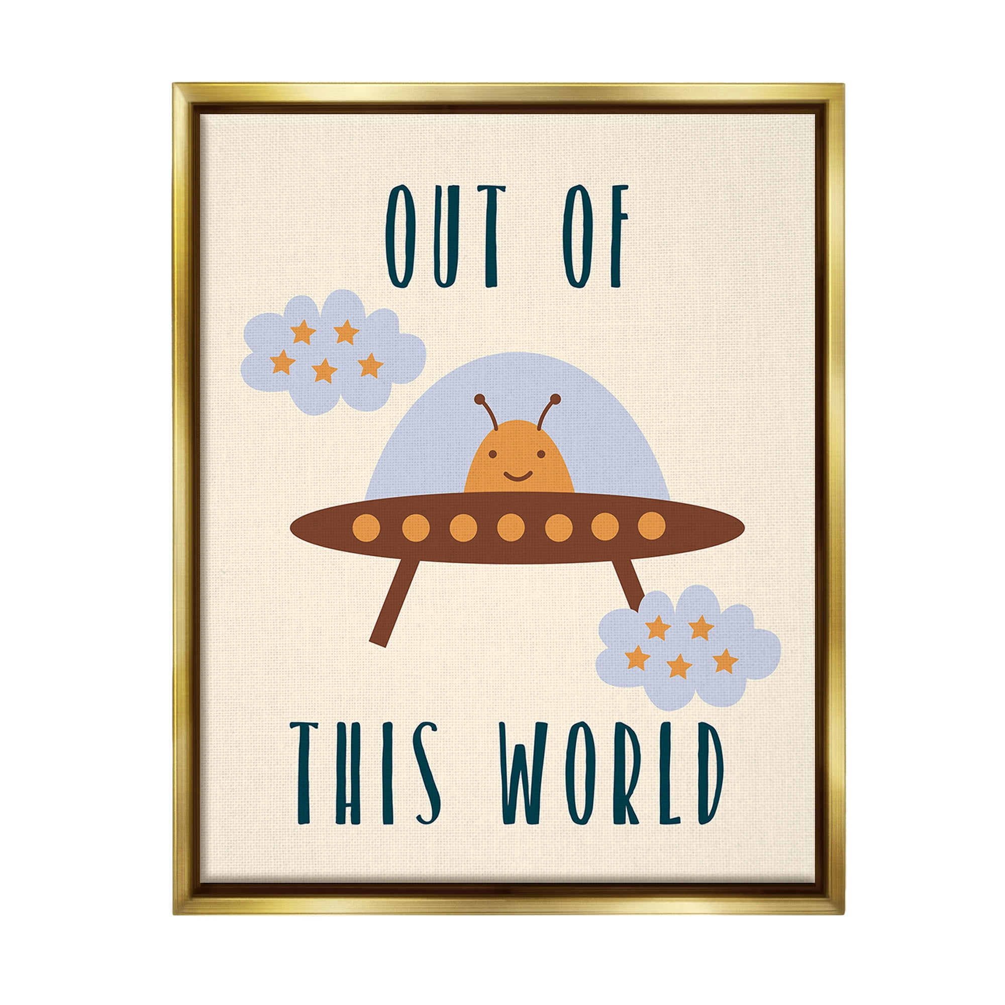 Stupell Industries Alien Spaceship Phrase Fairy Tales & Fantasy Painting Gold Floater Framed Canvas Art Print Wall Art, 25 x 31
