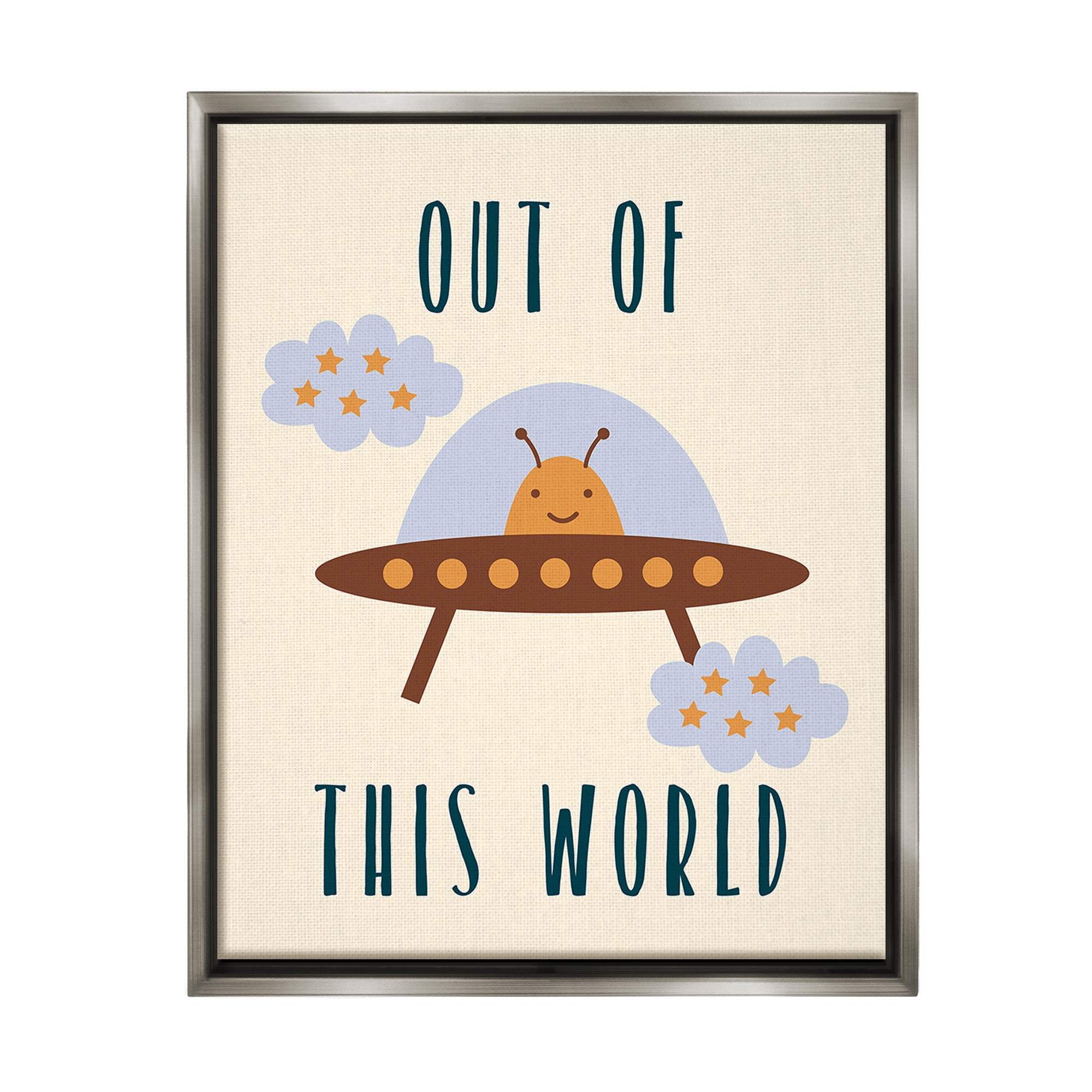 Stupell Industries Alien Spaceship Phrase Fairy Tales & Fantasy Painting Gray Floater Framed Canvas Art Print Wall Art, 17 x 21