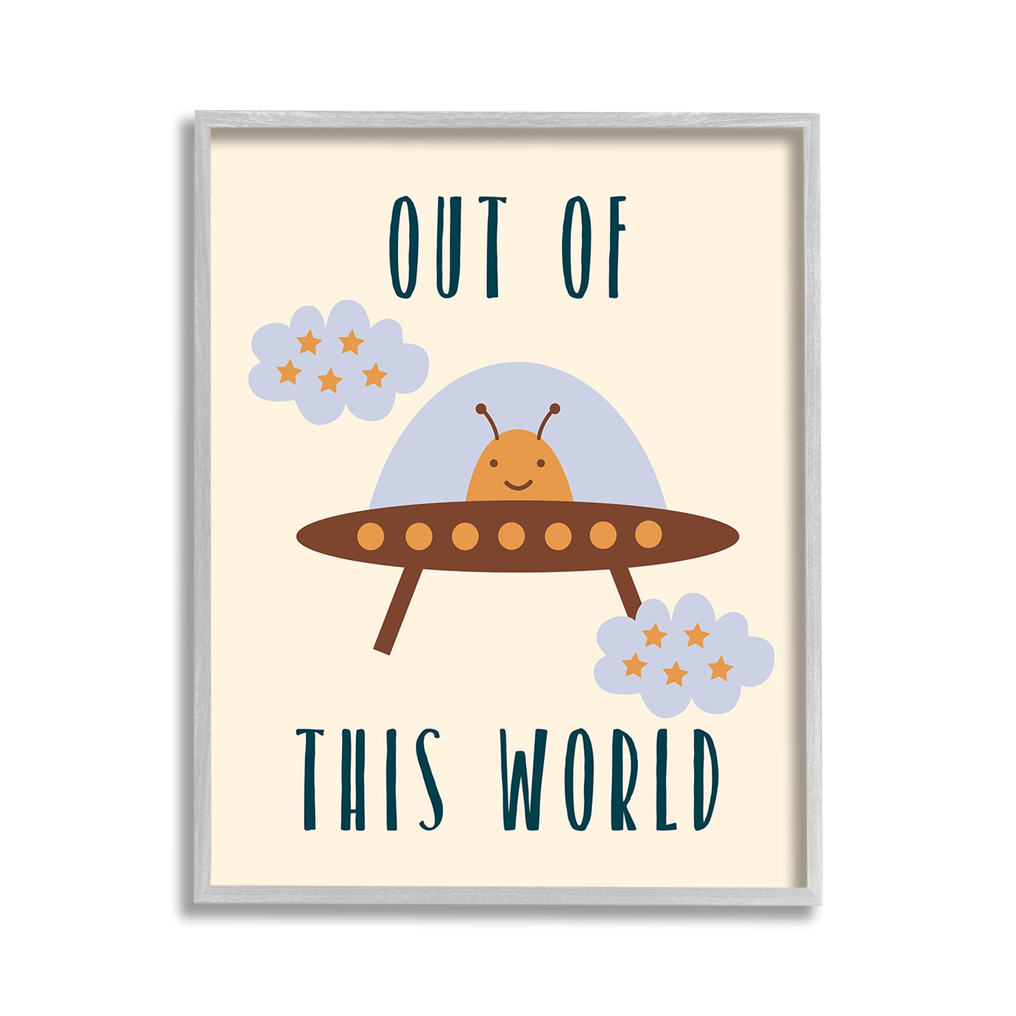 Stupell Industries Alien Spaceship Phrase Fairy Tales & Fantasy Painting Gray Framed Art Print Wall Art, 11 x 14