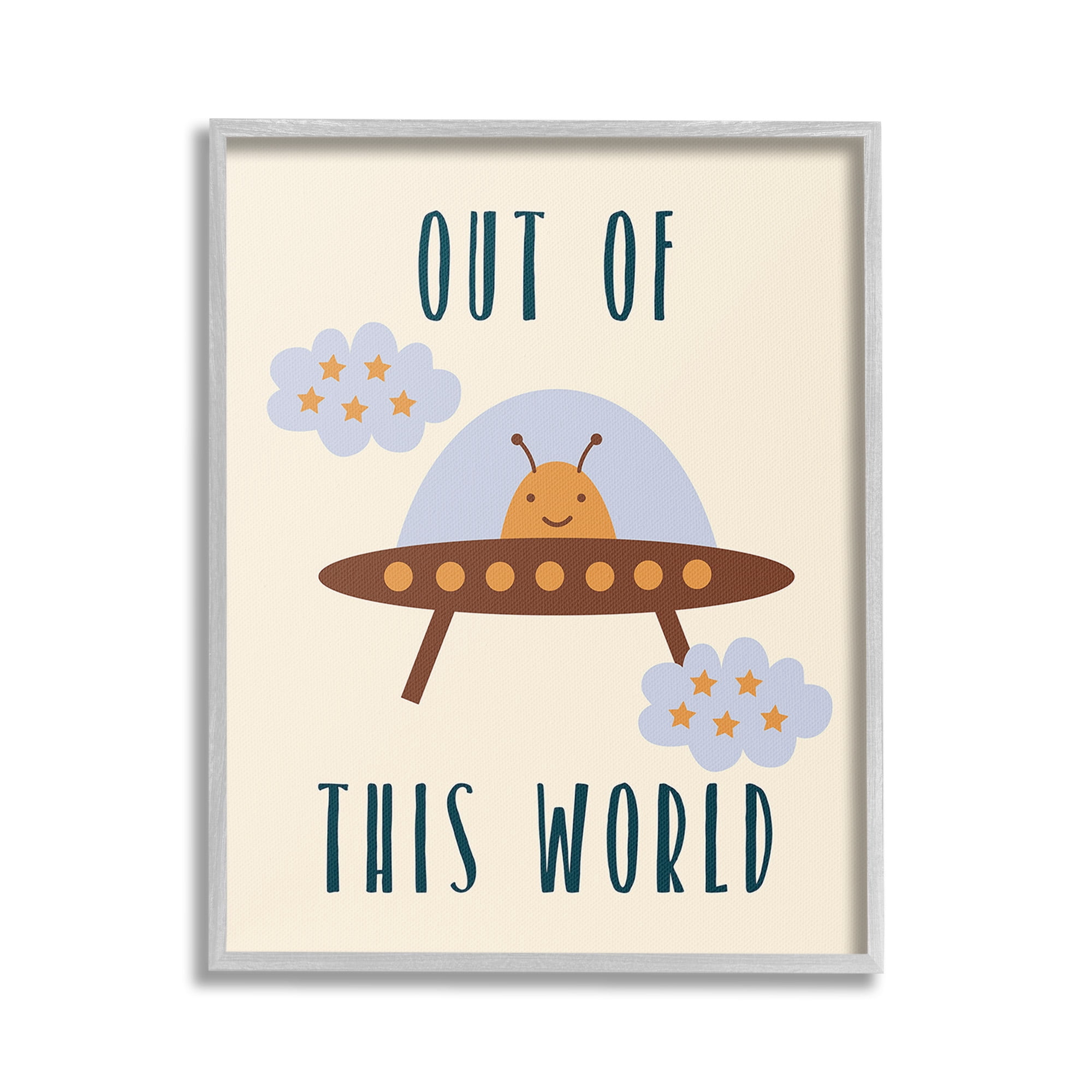 Stupell Industries Alien Spaceship Phrase Fairy Tales & Fantasy Painting Gray Framed Art Print Wall Art, 16 x 20